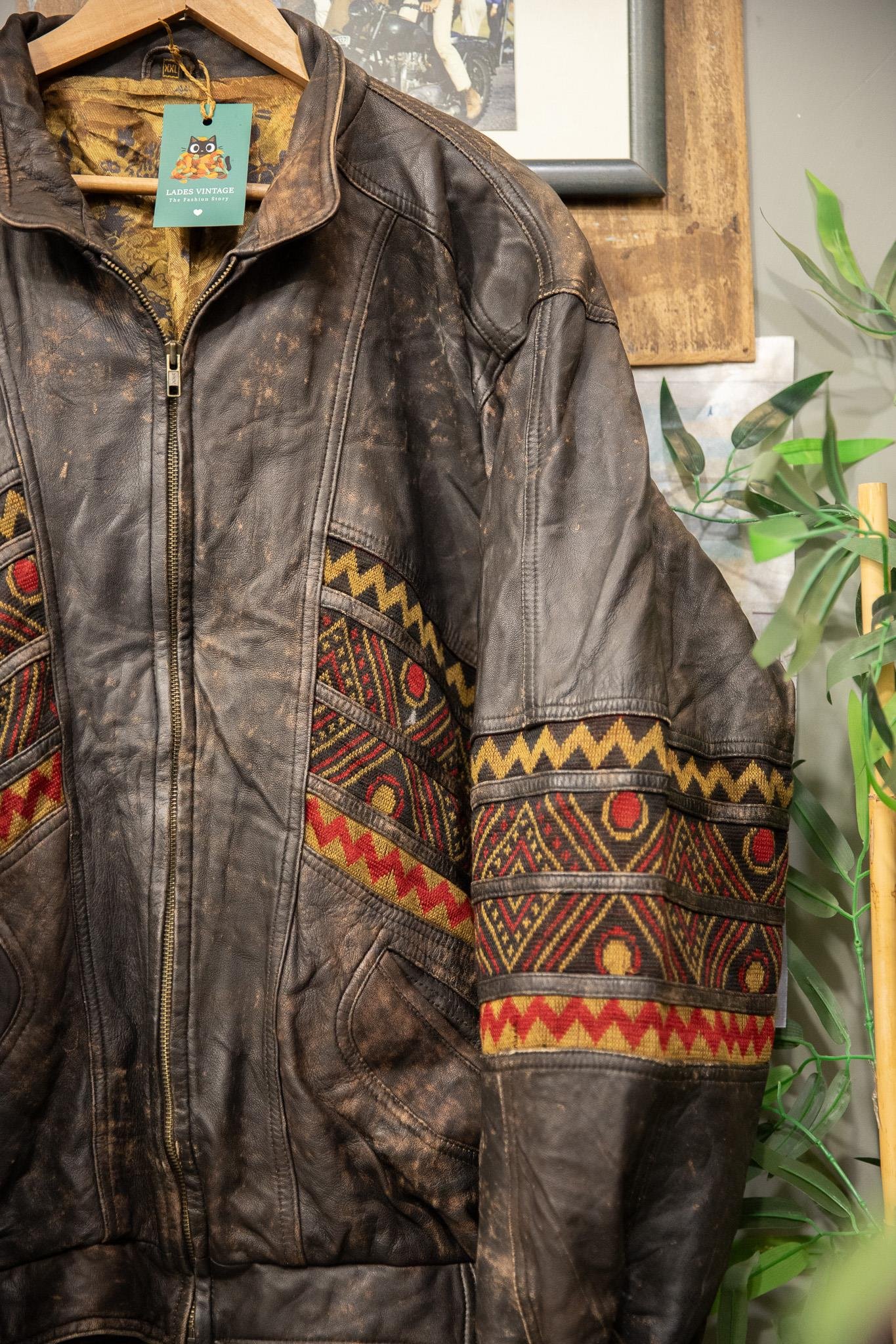 Aztec 80's Ethnic Deri Ceket
