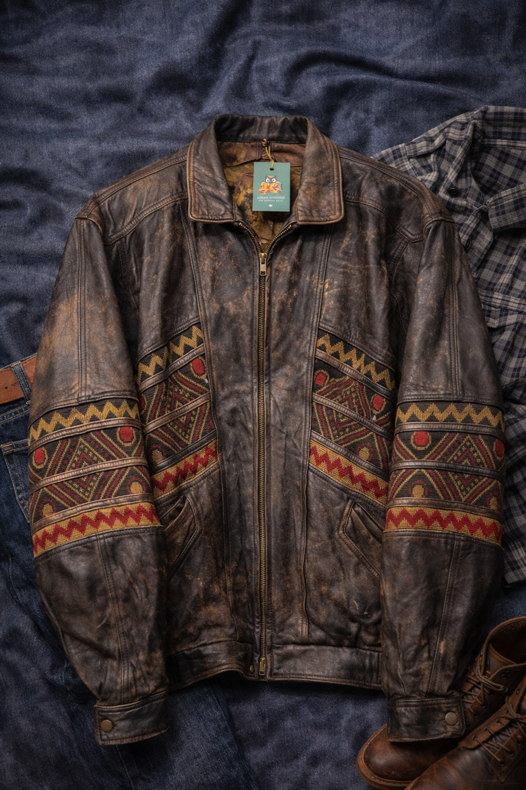 Aztec 80's Ethnic Deri Ceket