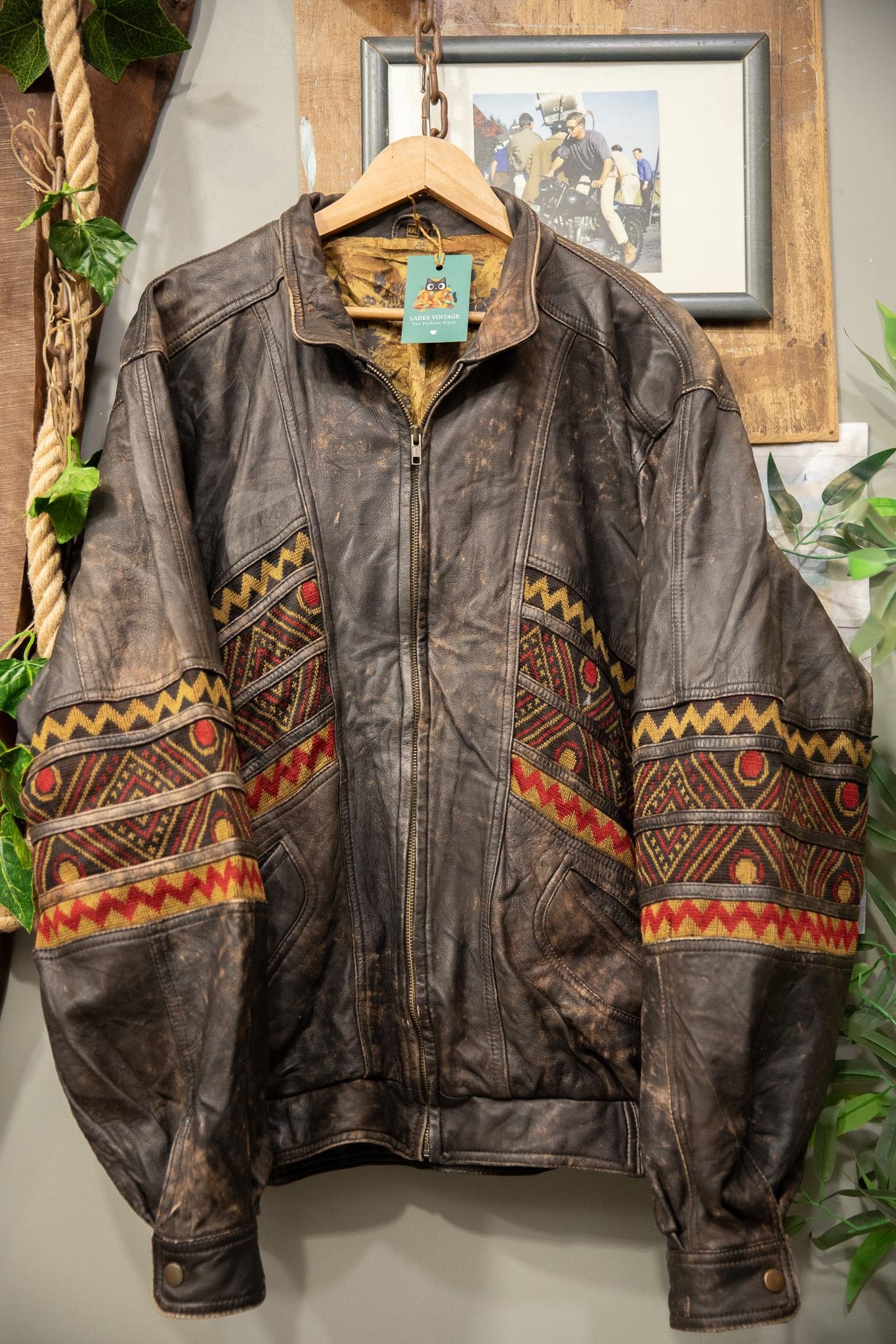 Aztec 80's Ethnic Deri Ceket