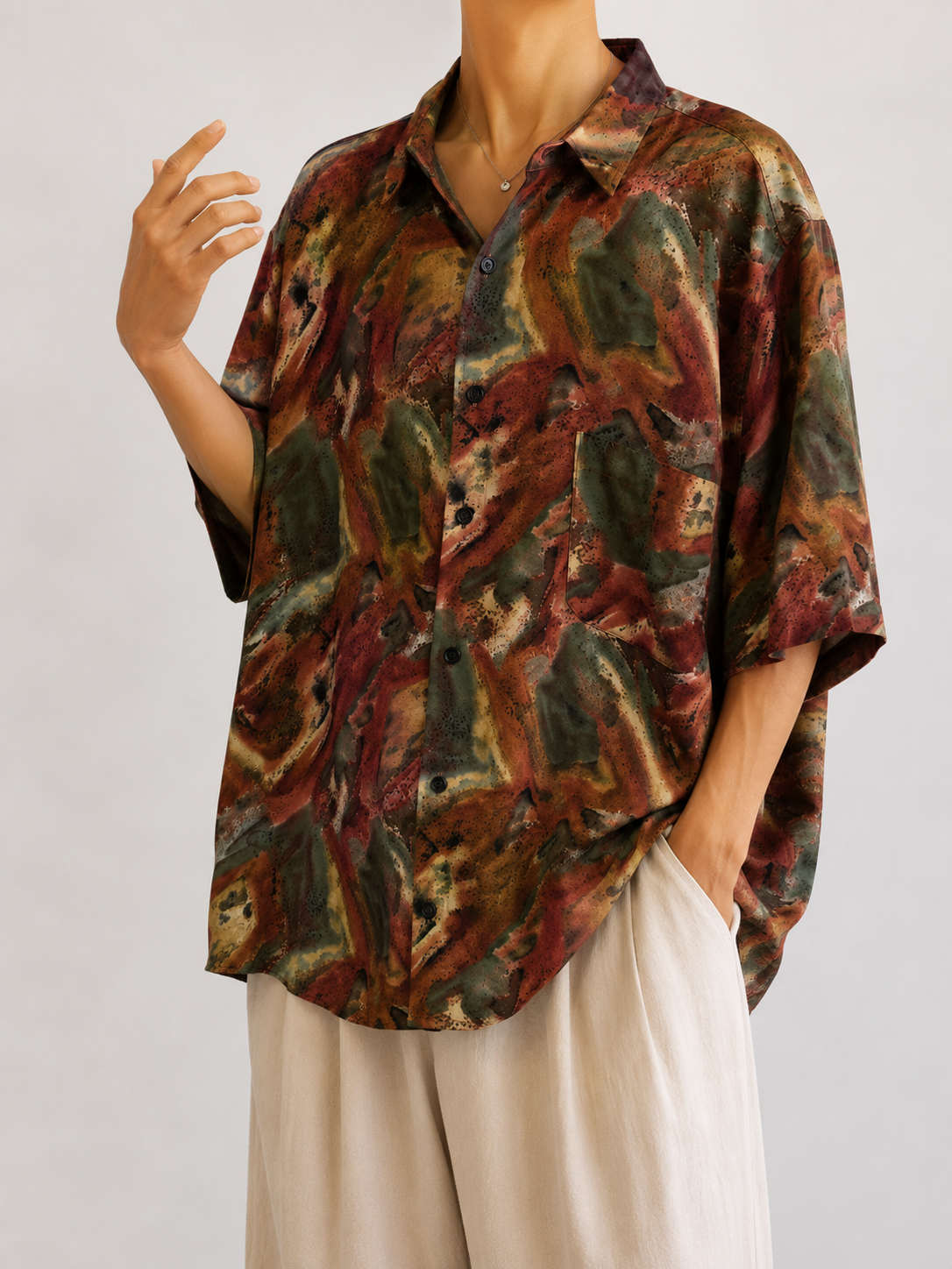 Batik/Boyama Efektli Oversize Gömlek