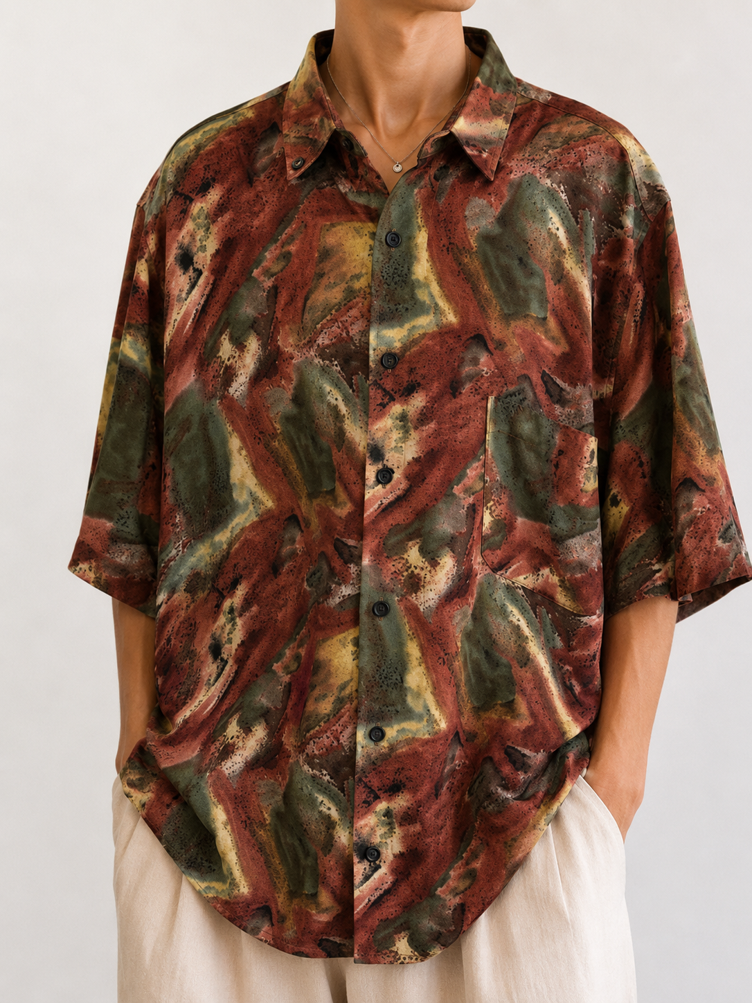 Batik/Boyama Efektli Oversize Gömlek