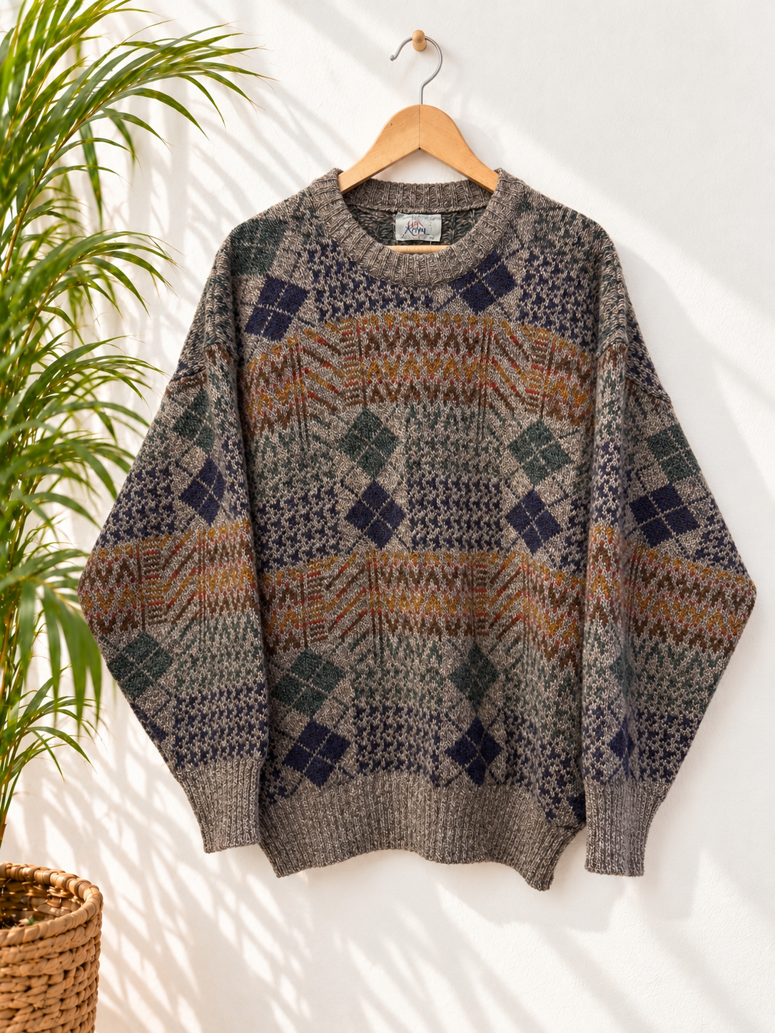 Beige Argyle Wool Kazak