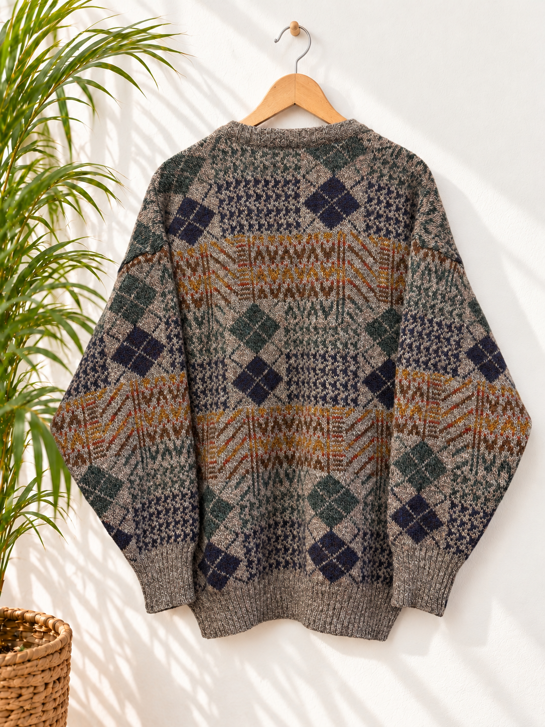 Beige Argyle Wool Kazak