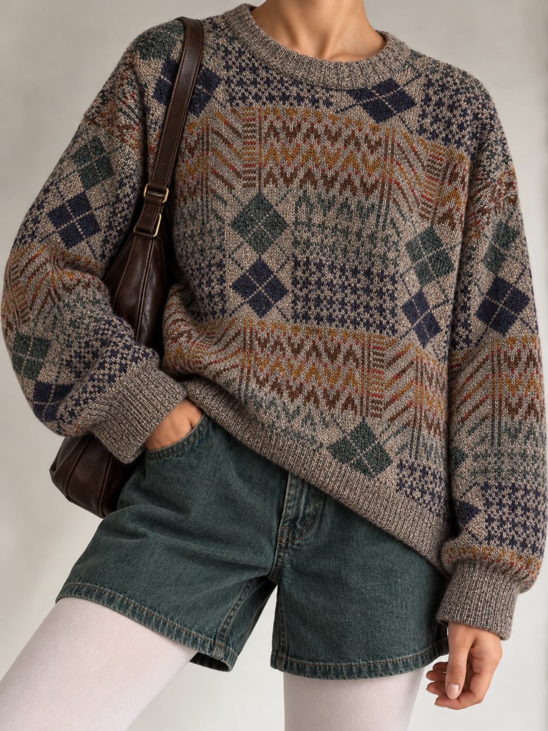 Beige Argyle Wool Kazak