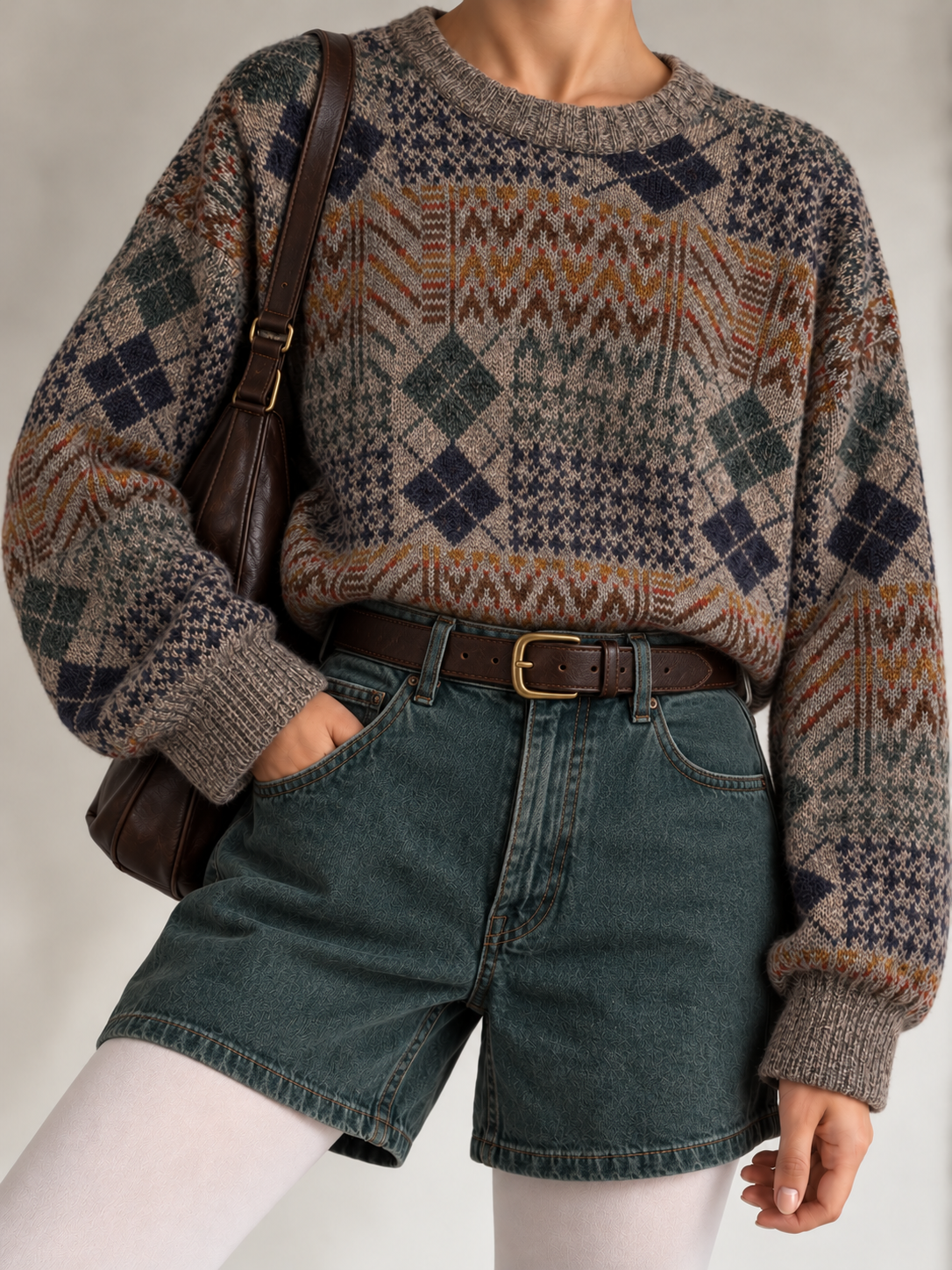 Beige Argyle Wool Kazak