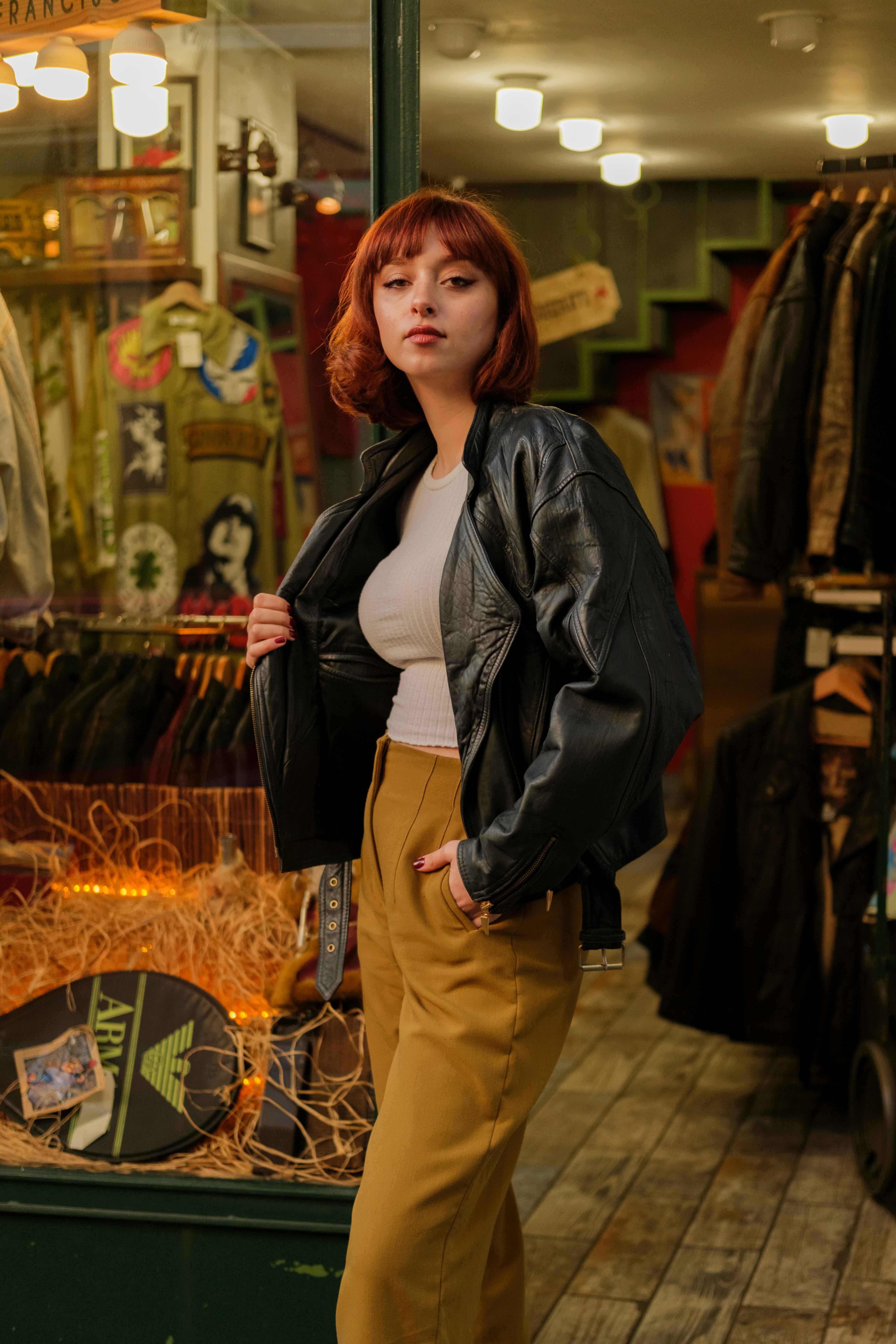 Biker Kemerli Model Kadın Deri Ceket