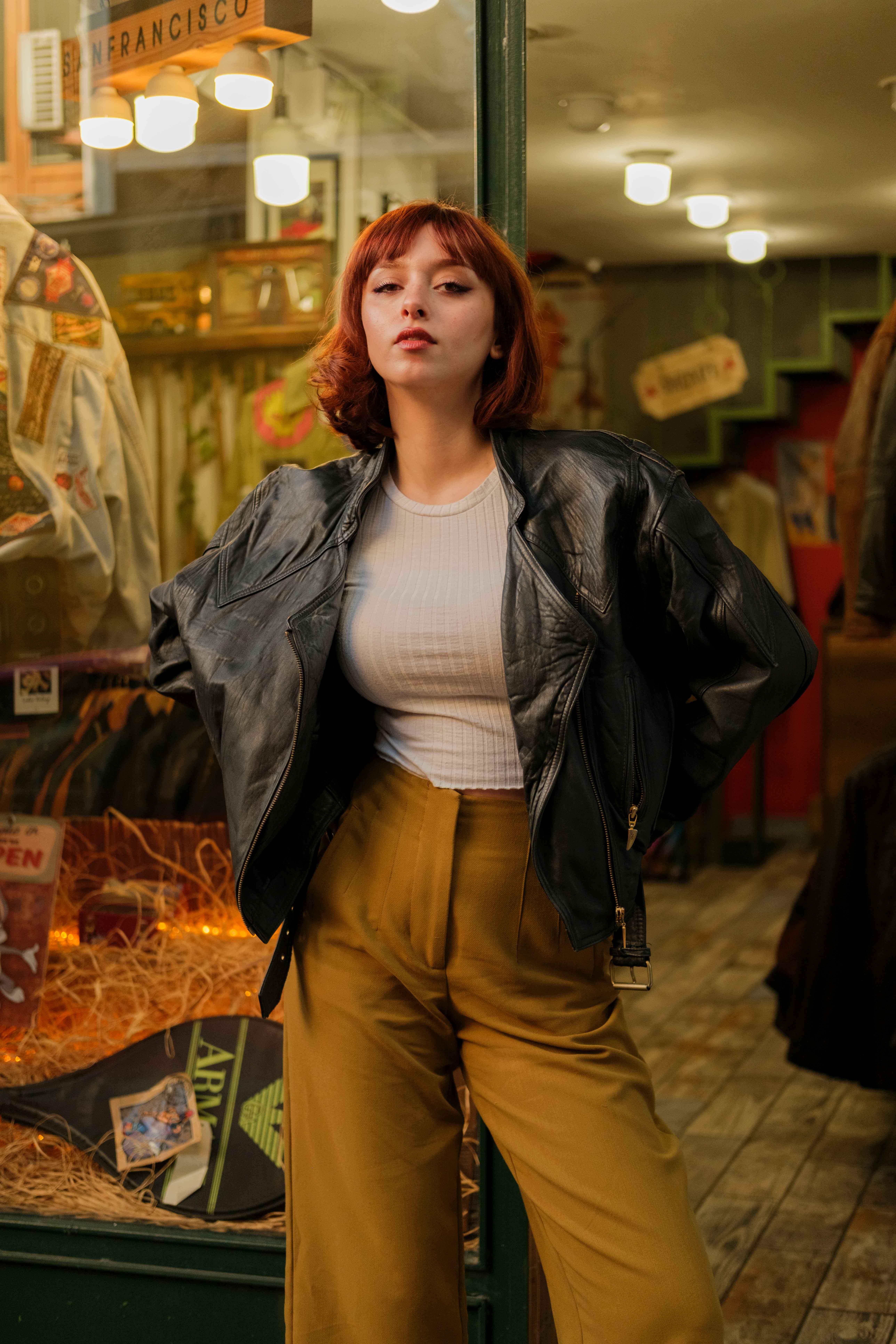 Biker Kemerli Model Kadın Deri Ceket