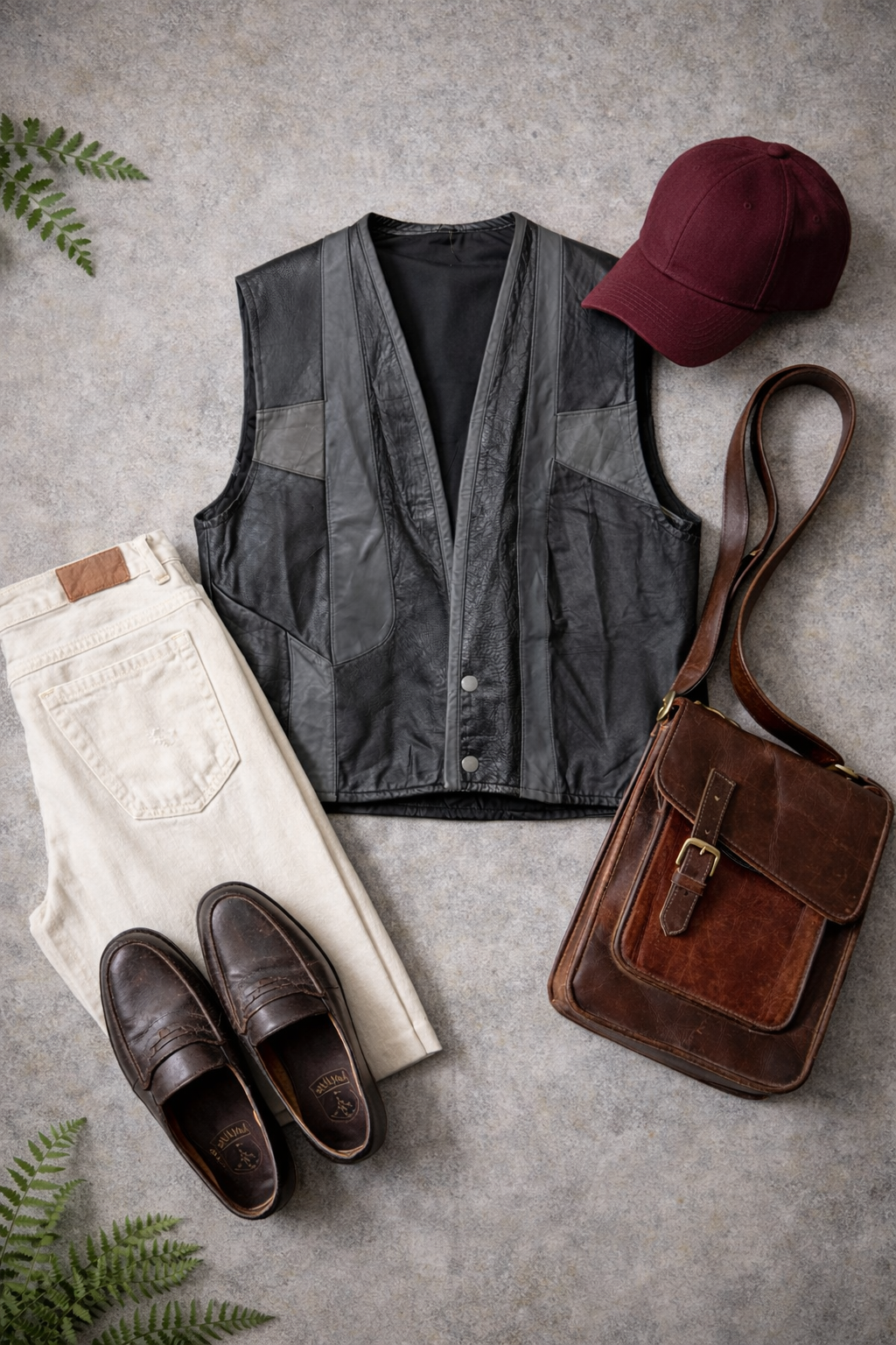 Biker Moto Black&Gray Deri Yelek