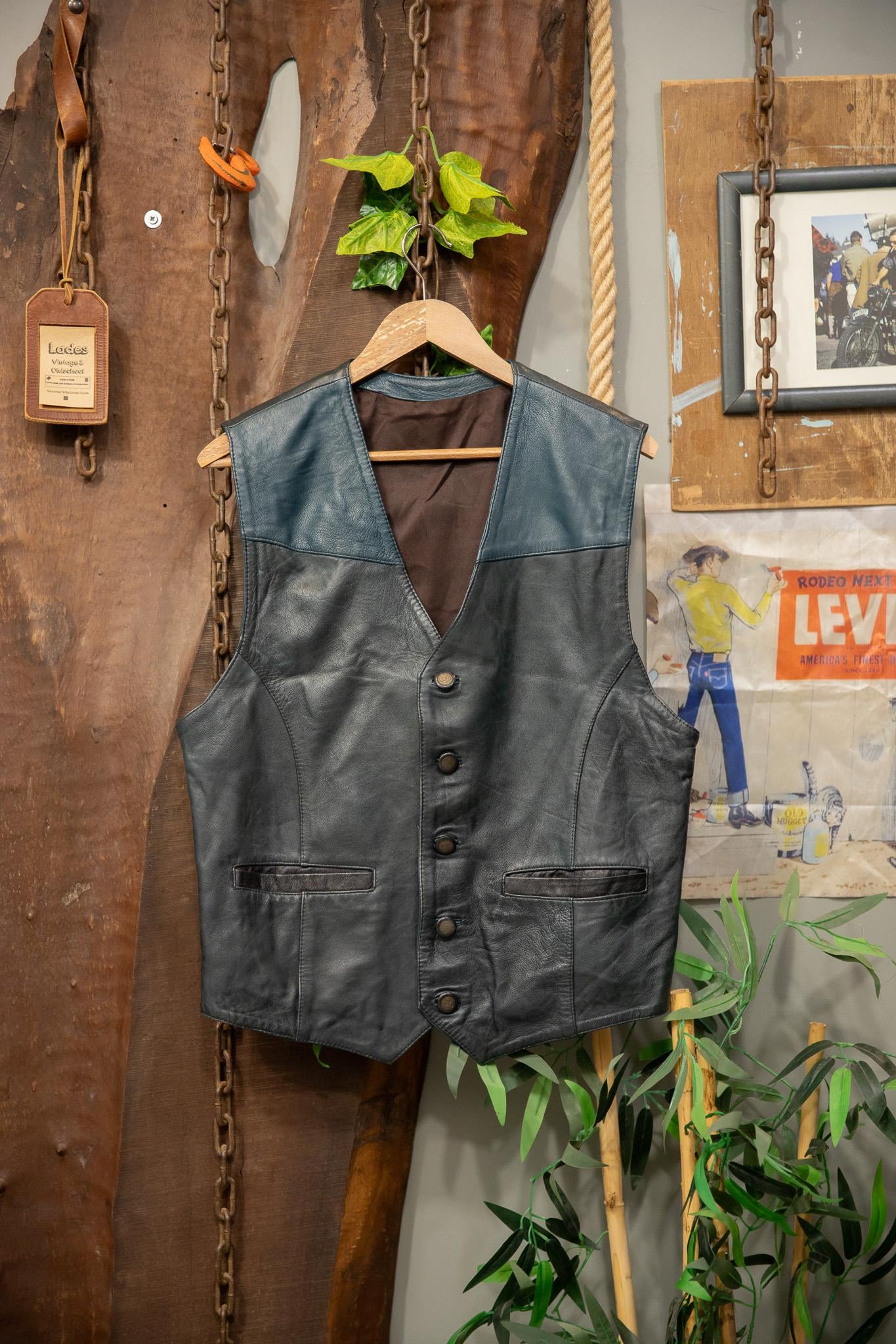Biker Navy Deri Yelek