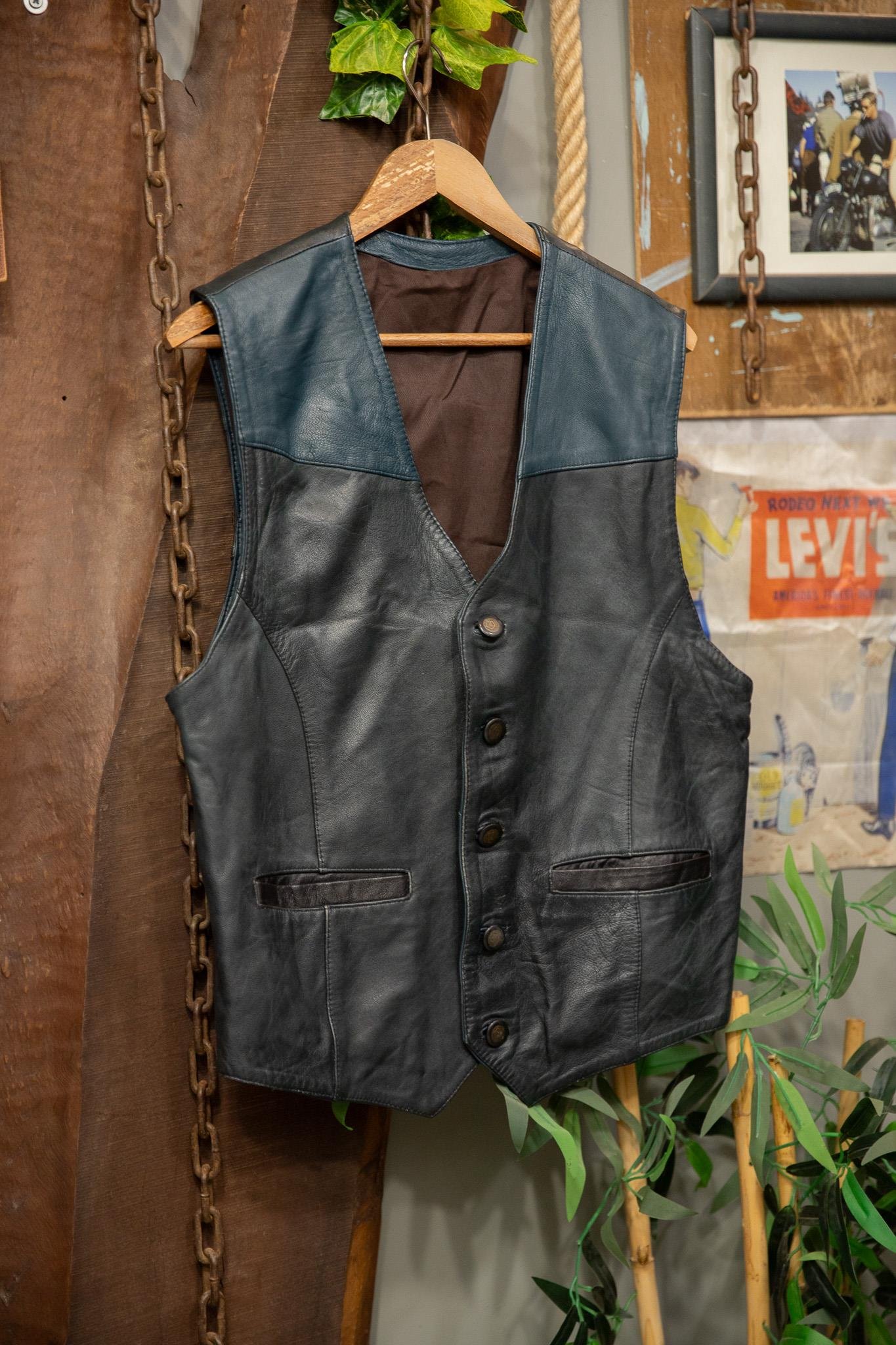 Biker Navy Deri Yelek