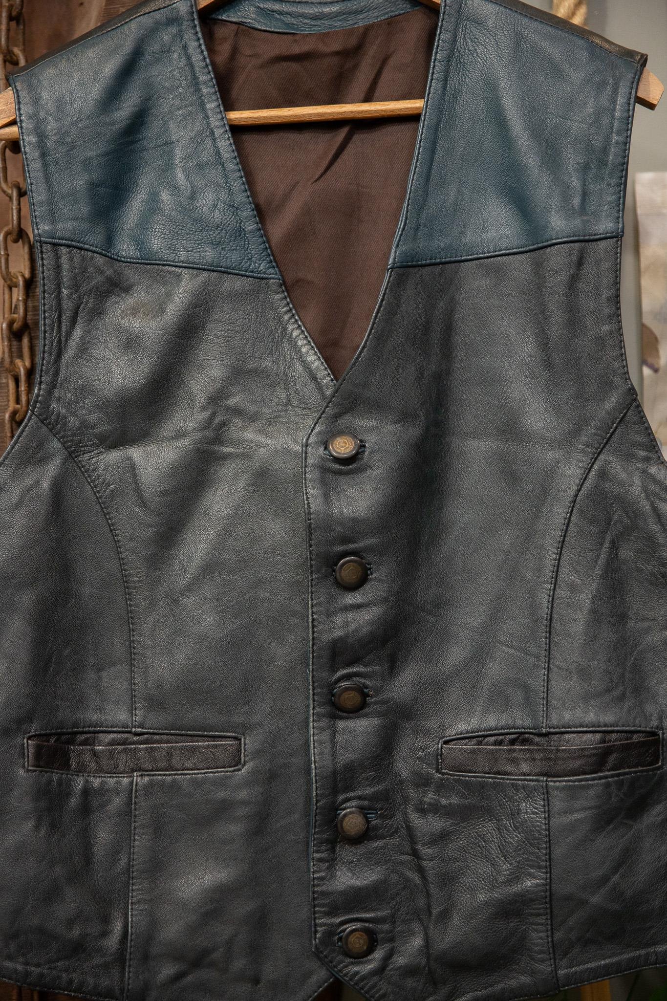 Biker Navy Deri Yelek