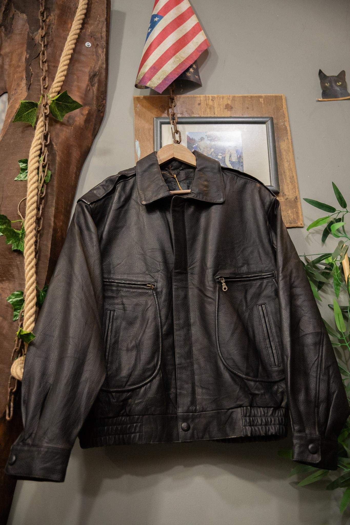 Black American Bomber Deri Ceket