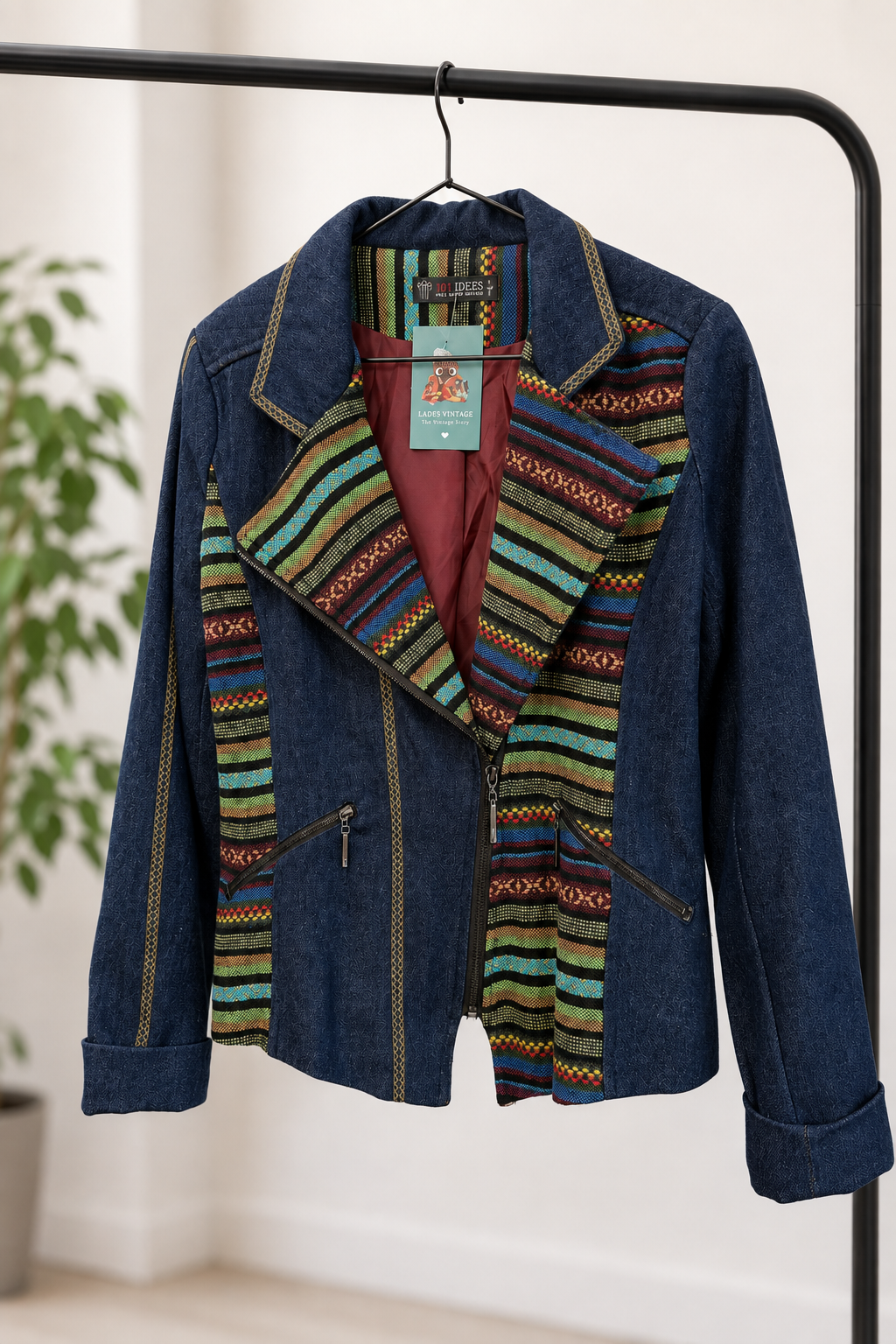 Bohemian Aztek Moto Denim Ceket