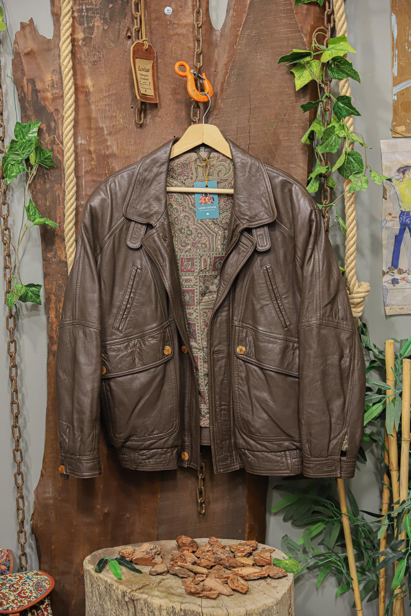 Brown Classic 90s Bomber Deri Ceket