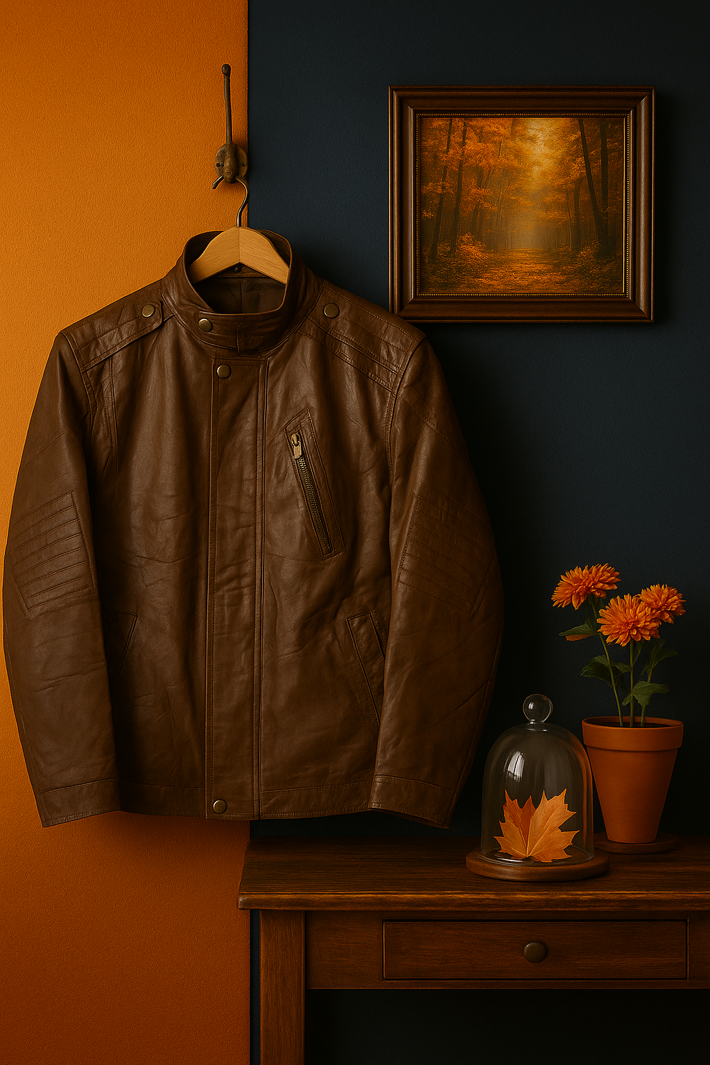 Brown Classic Coat Deri Ceket