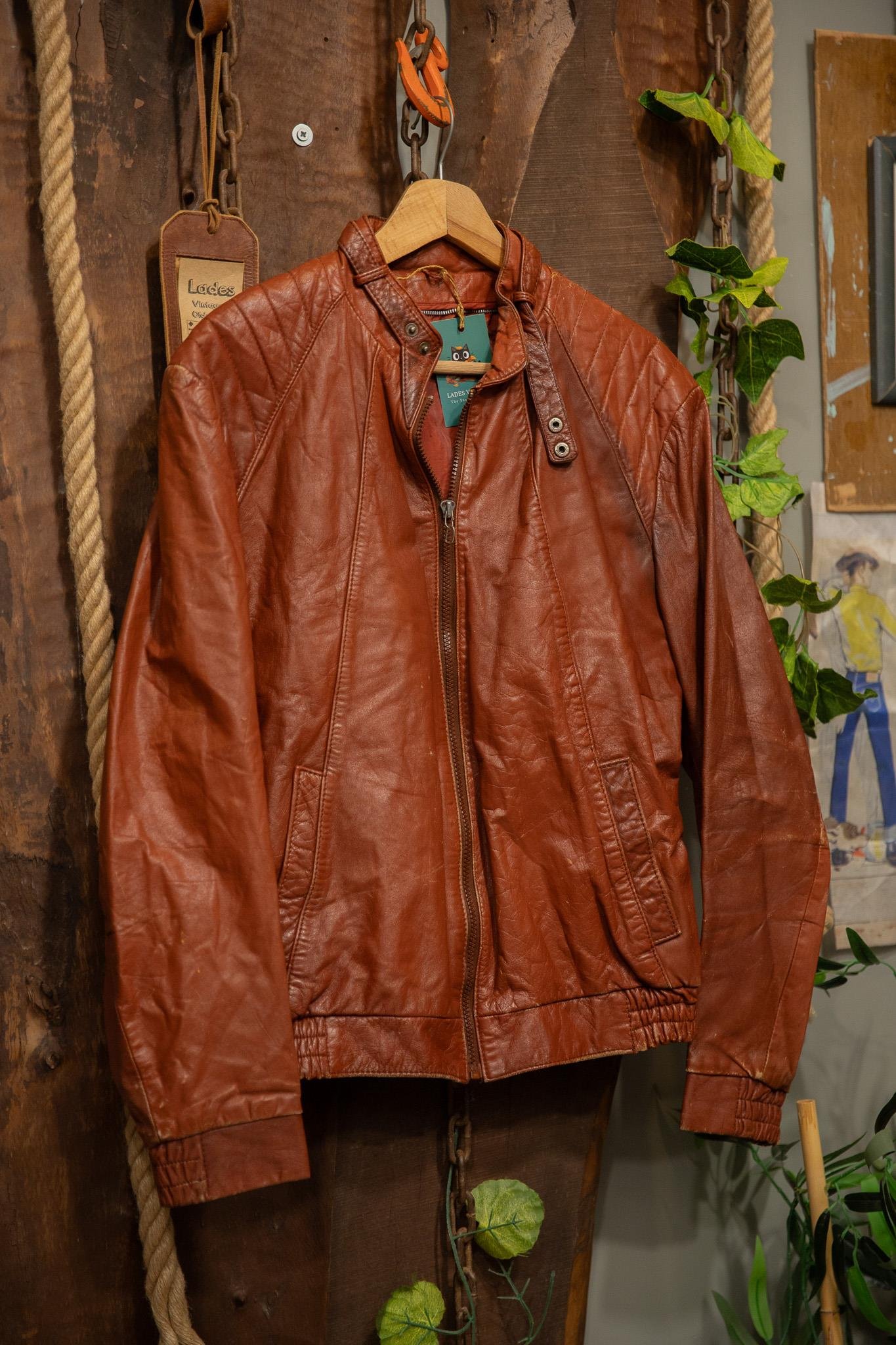 Brown Cognac Moto Classic Deri Ceket