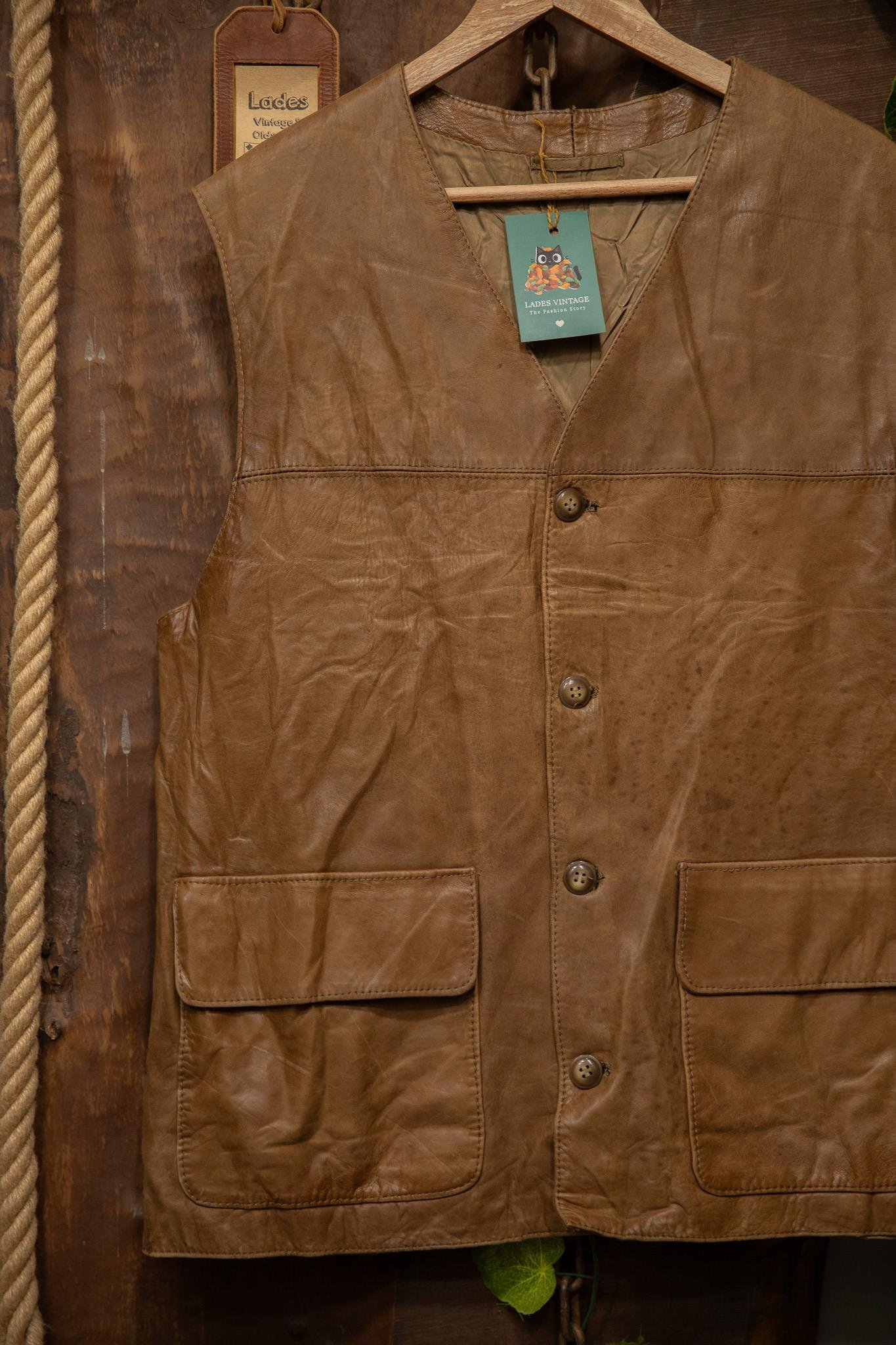 Brown Oversize Biker Deri Yelek
