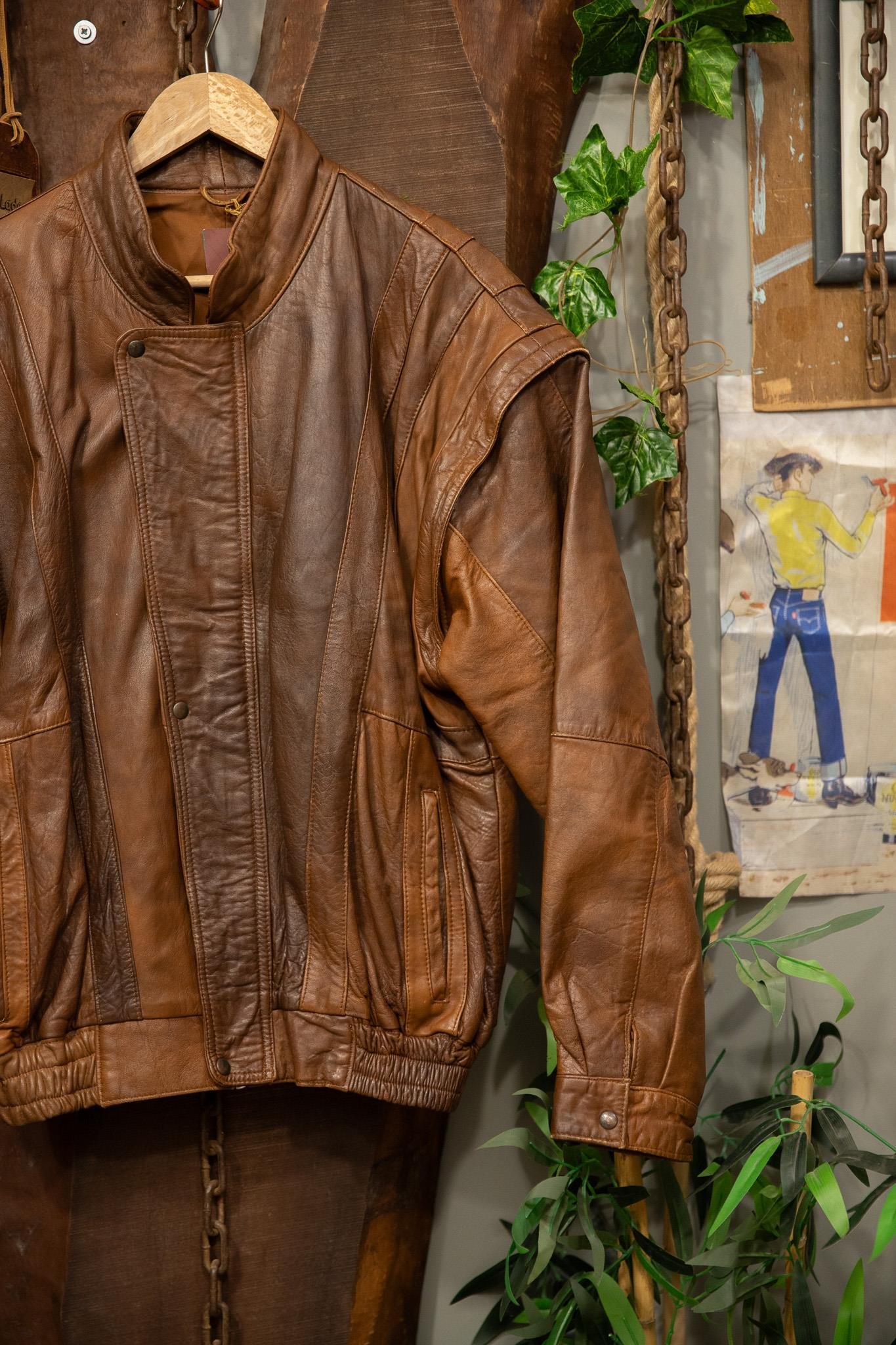 Brown Oversize Bomber Deri Ceket