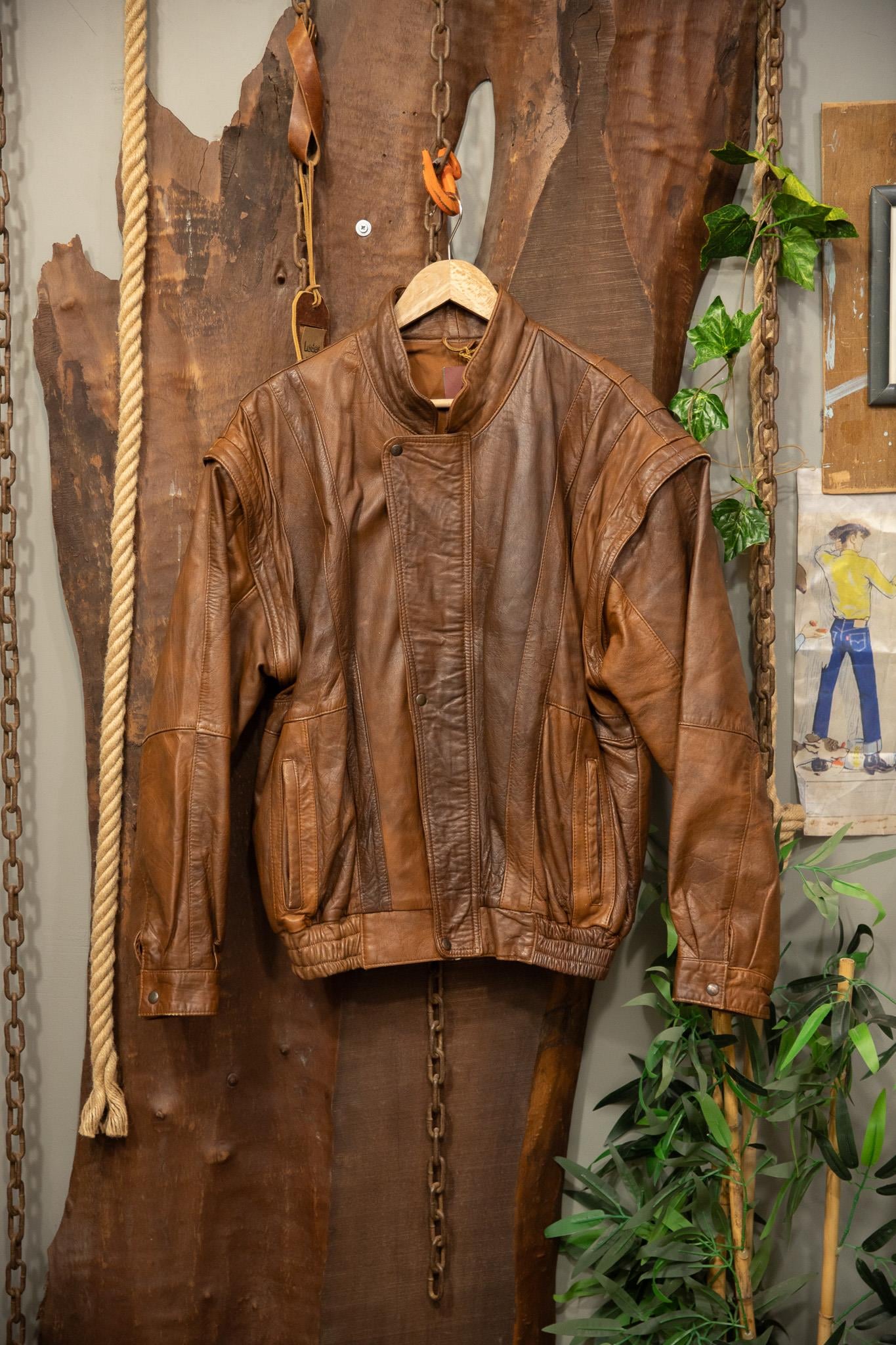 Brown Oversize Bomber Deri Ceket