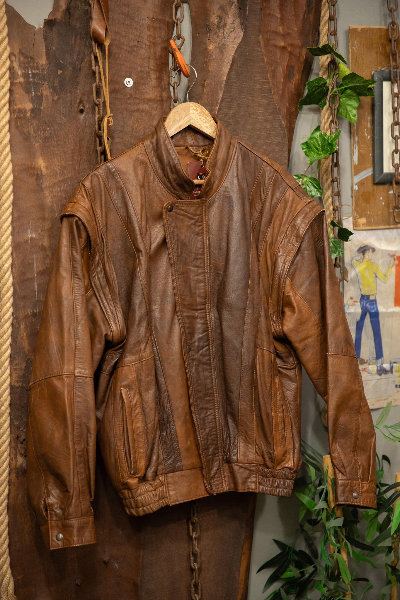 Brown Oversize Bomber Deri Ceket