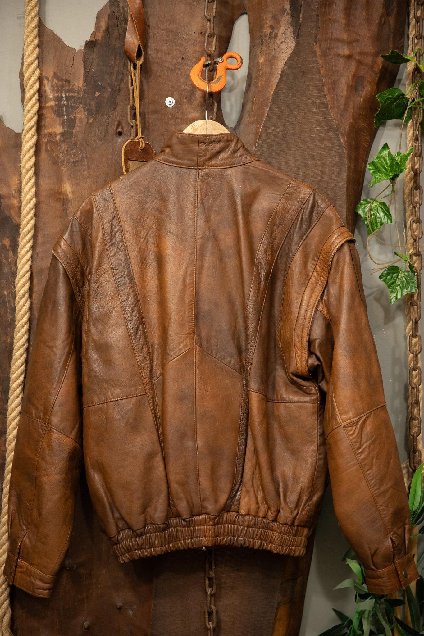 Brown Oversize Bomber Deri Ceket