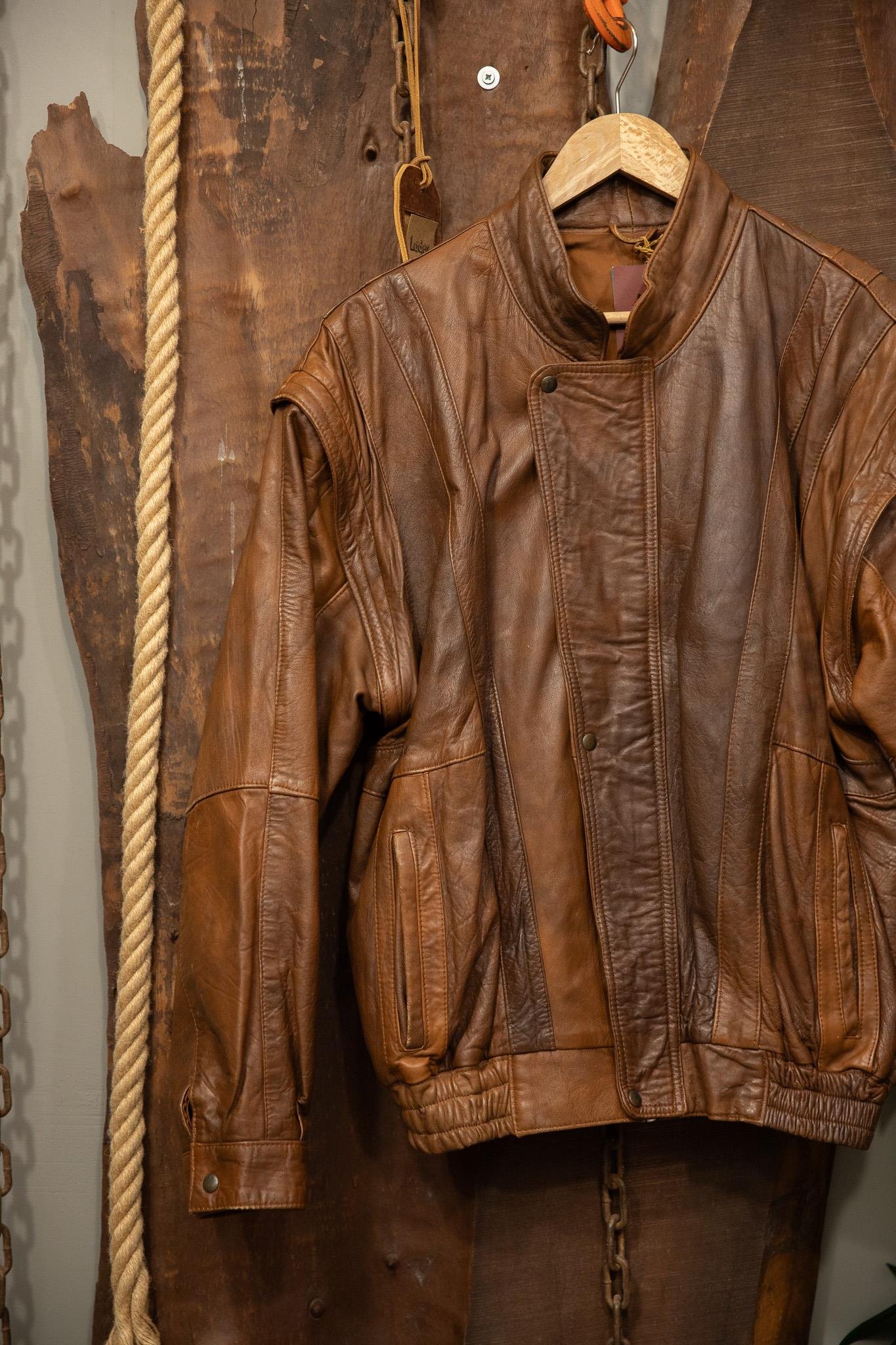 Brown Oversize Bomber Deri Ceket