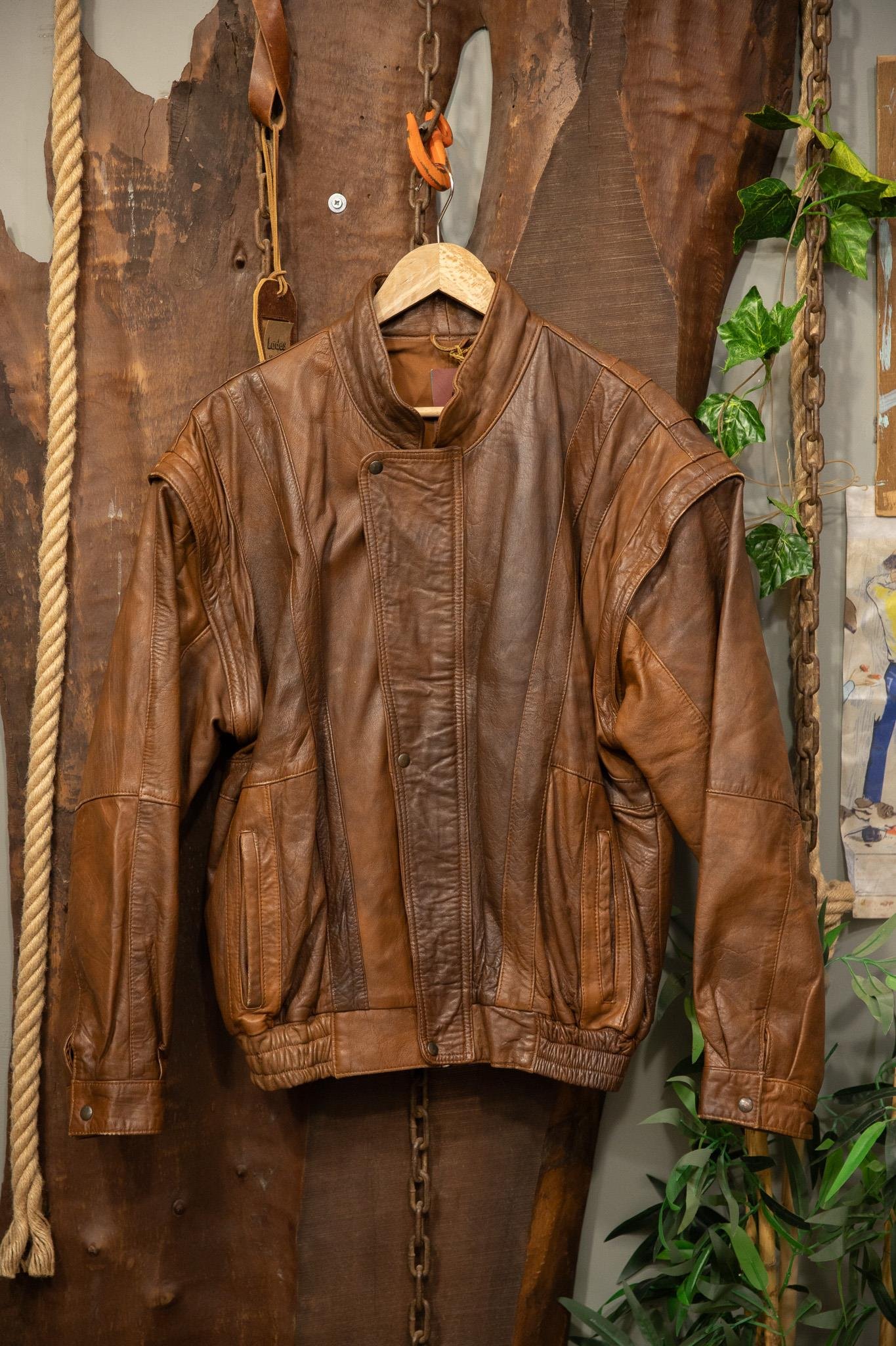 Brown Oversize Bomber Deri Ceket