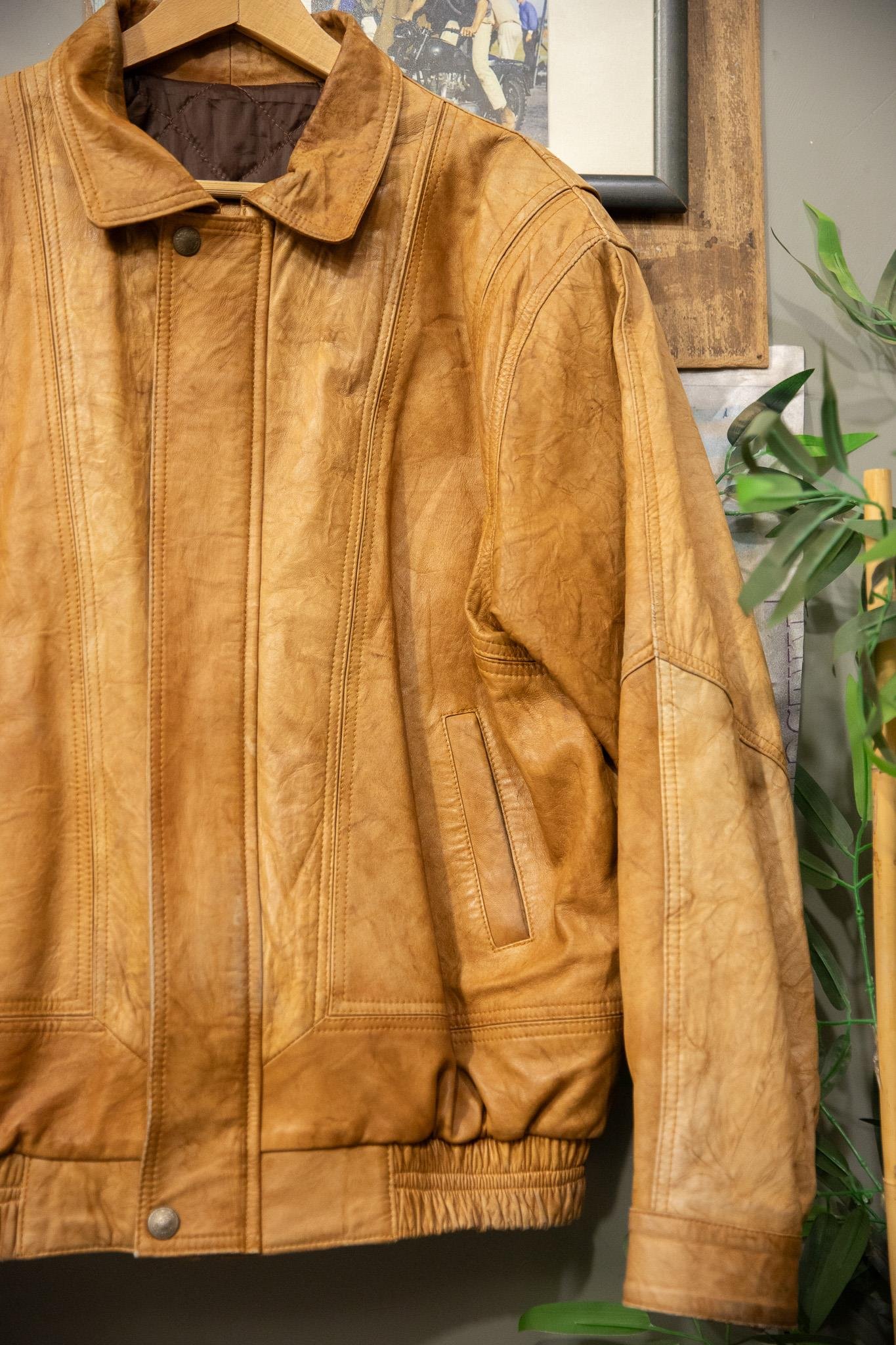 Camel Patina Bomber Deri Ceket