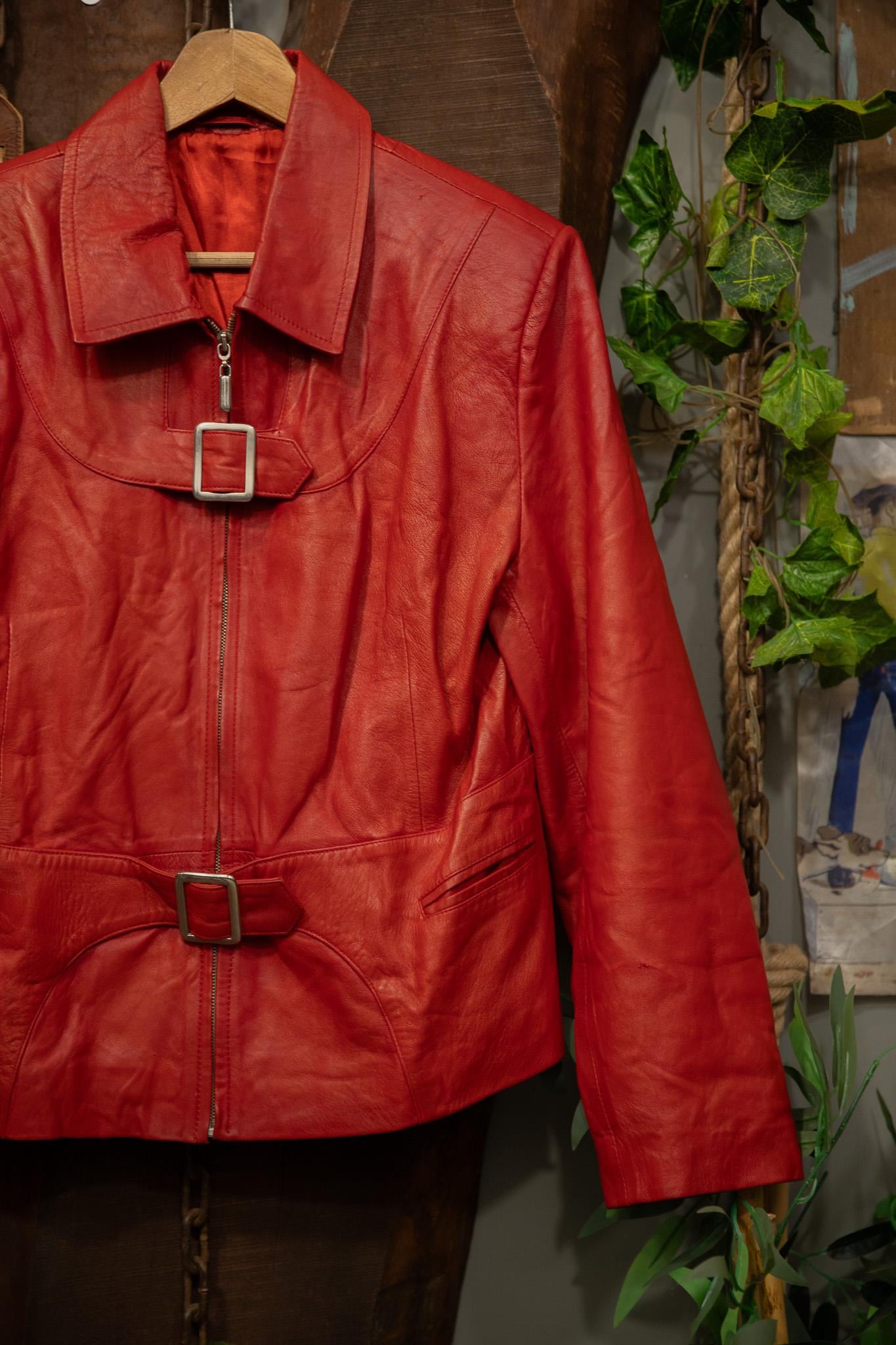 Cherry Red Classic Deri Ceket