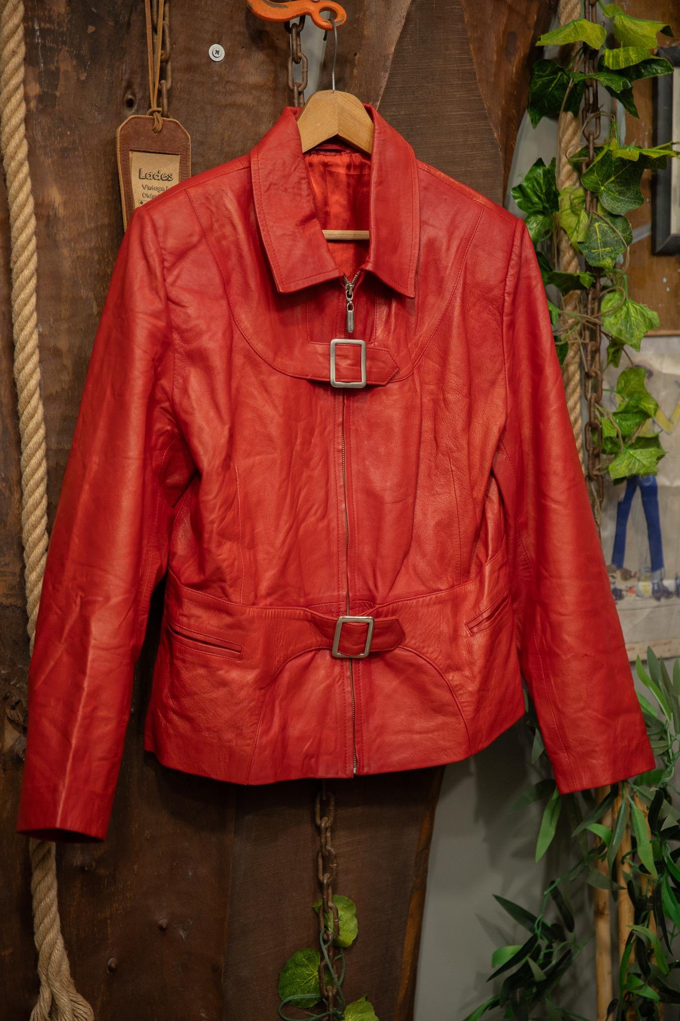 Cherry Red Classic Deri Ceket