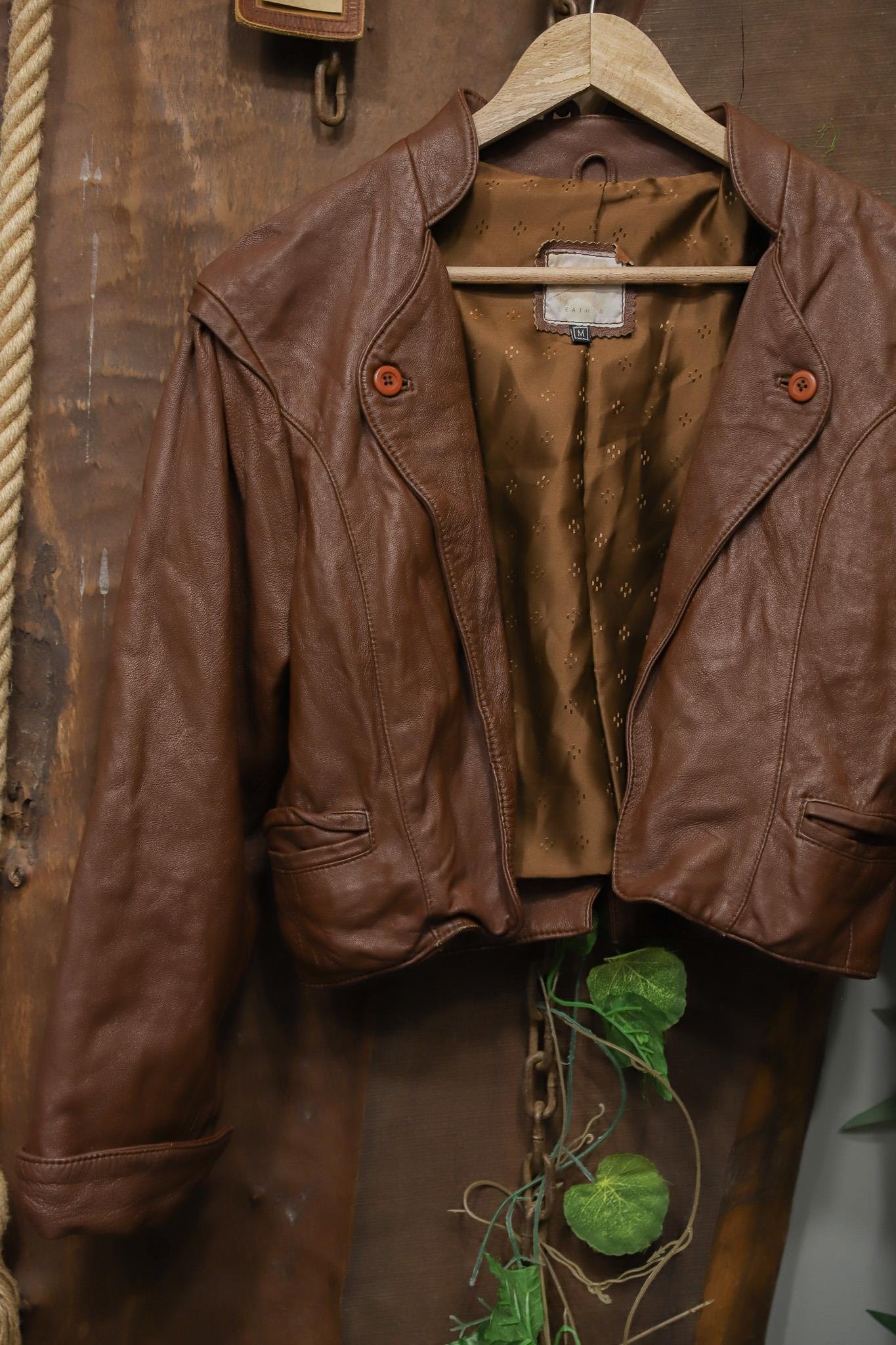 Classic Brown Crop Deri Ceket