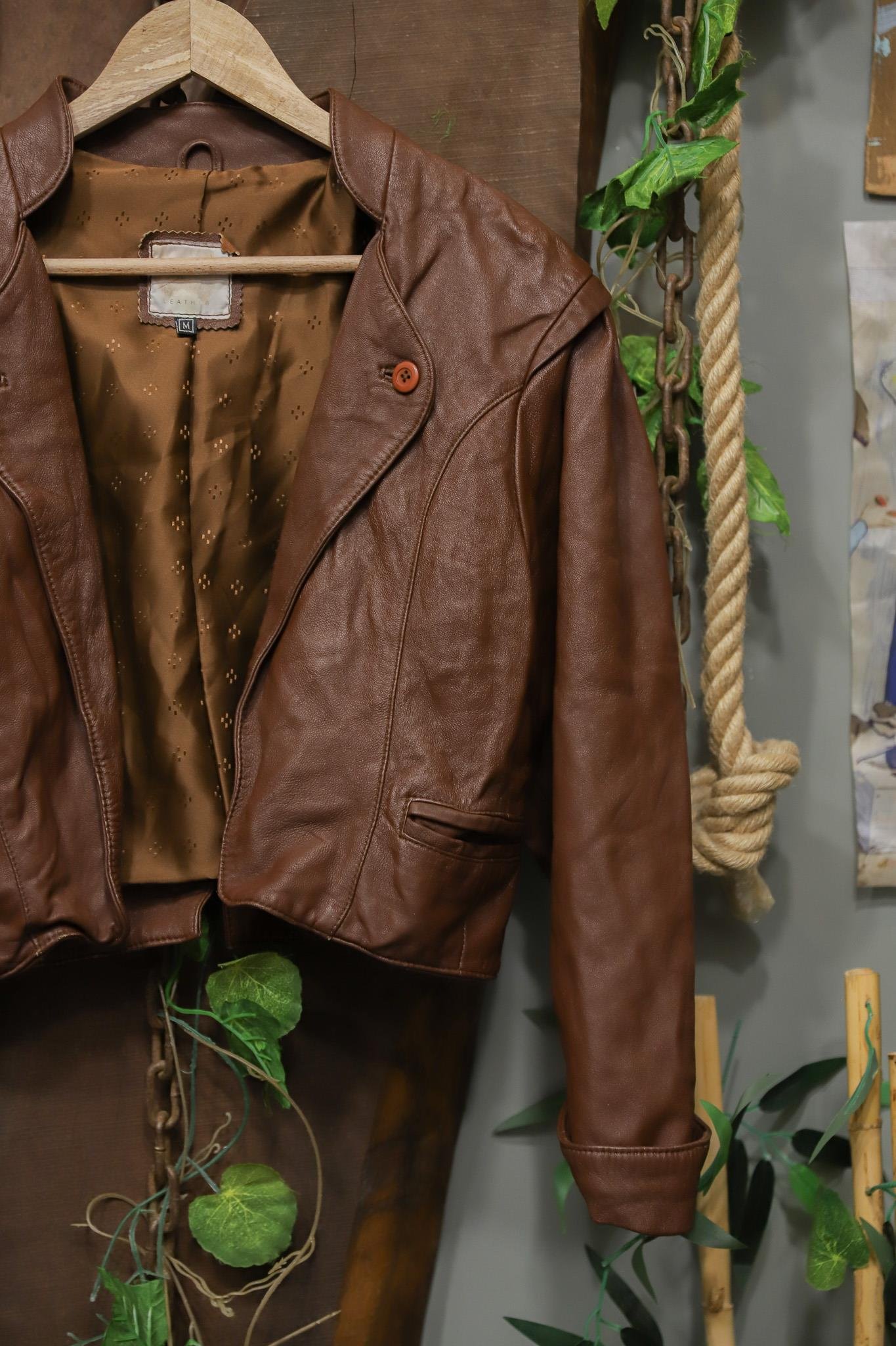 Classic Brown Crop Deri Ceket