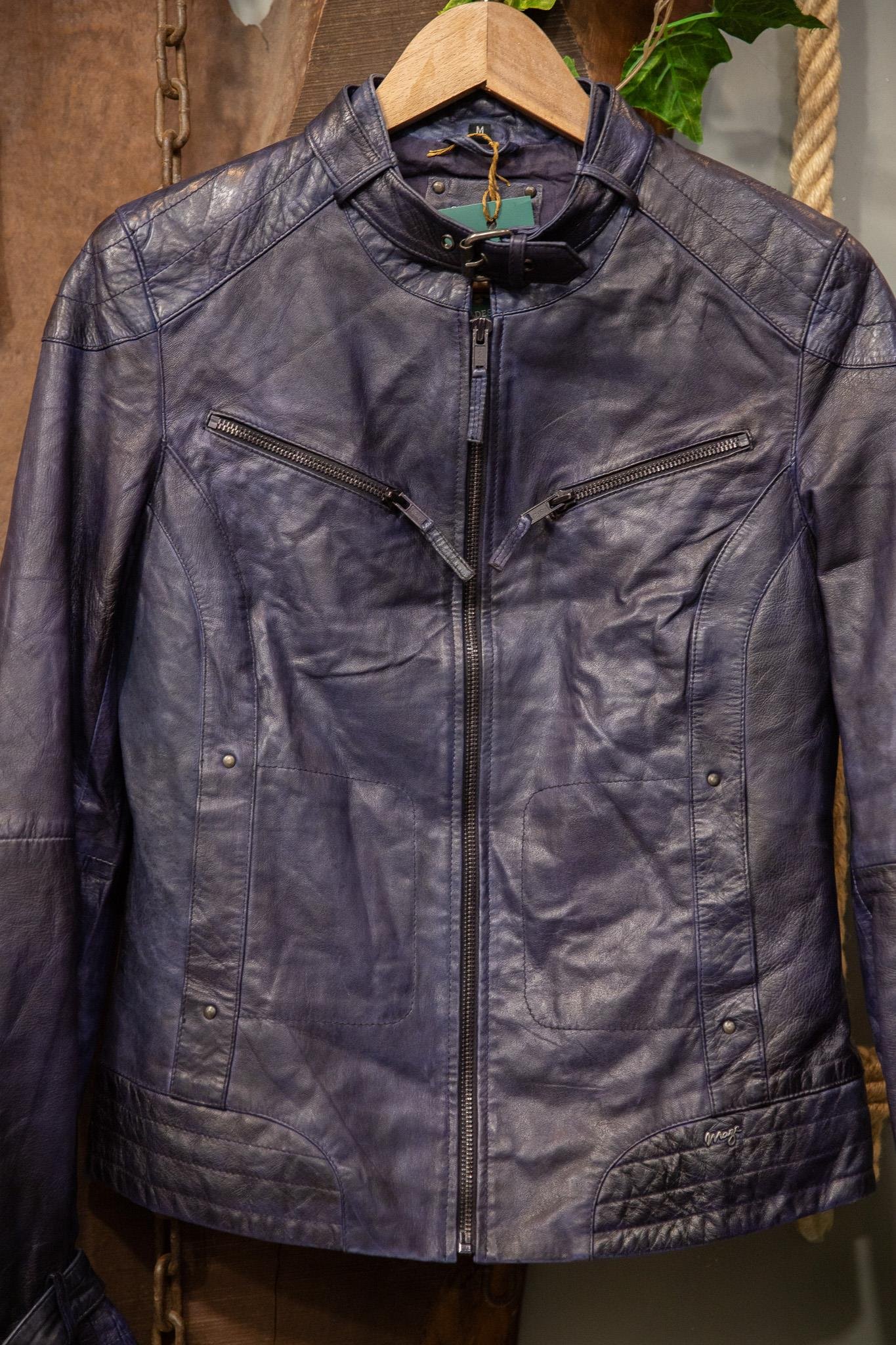 Classic Metallic Navy Biker Deri Ceket