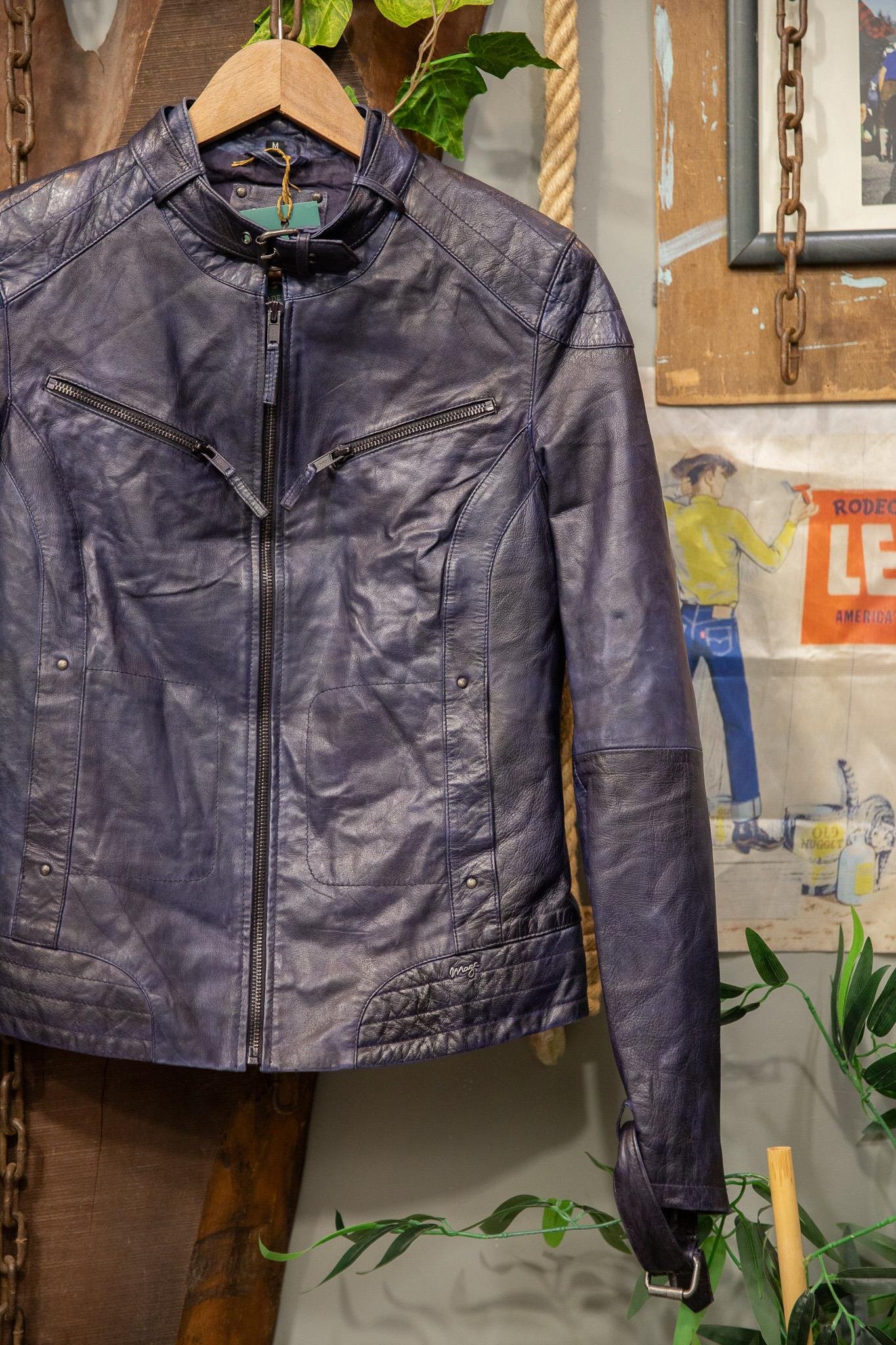 Classic Metallic Navy Biker Deri Ceket