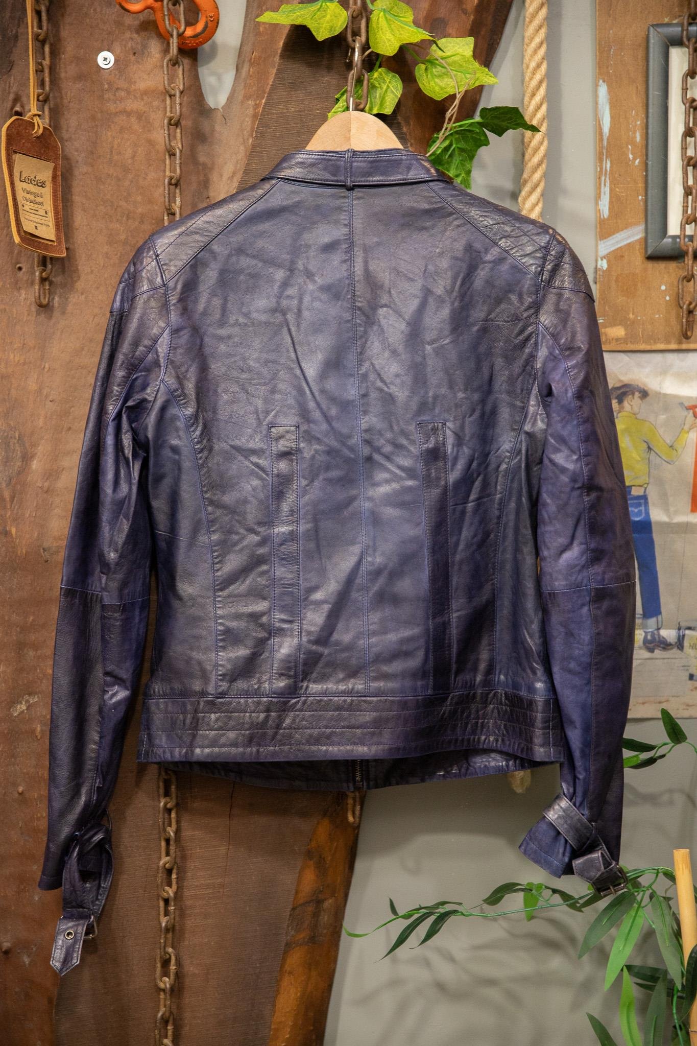 Classic Metallic Navy Biker Deri Ceket