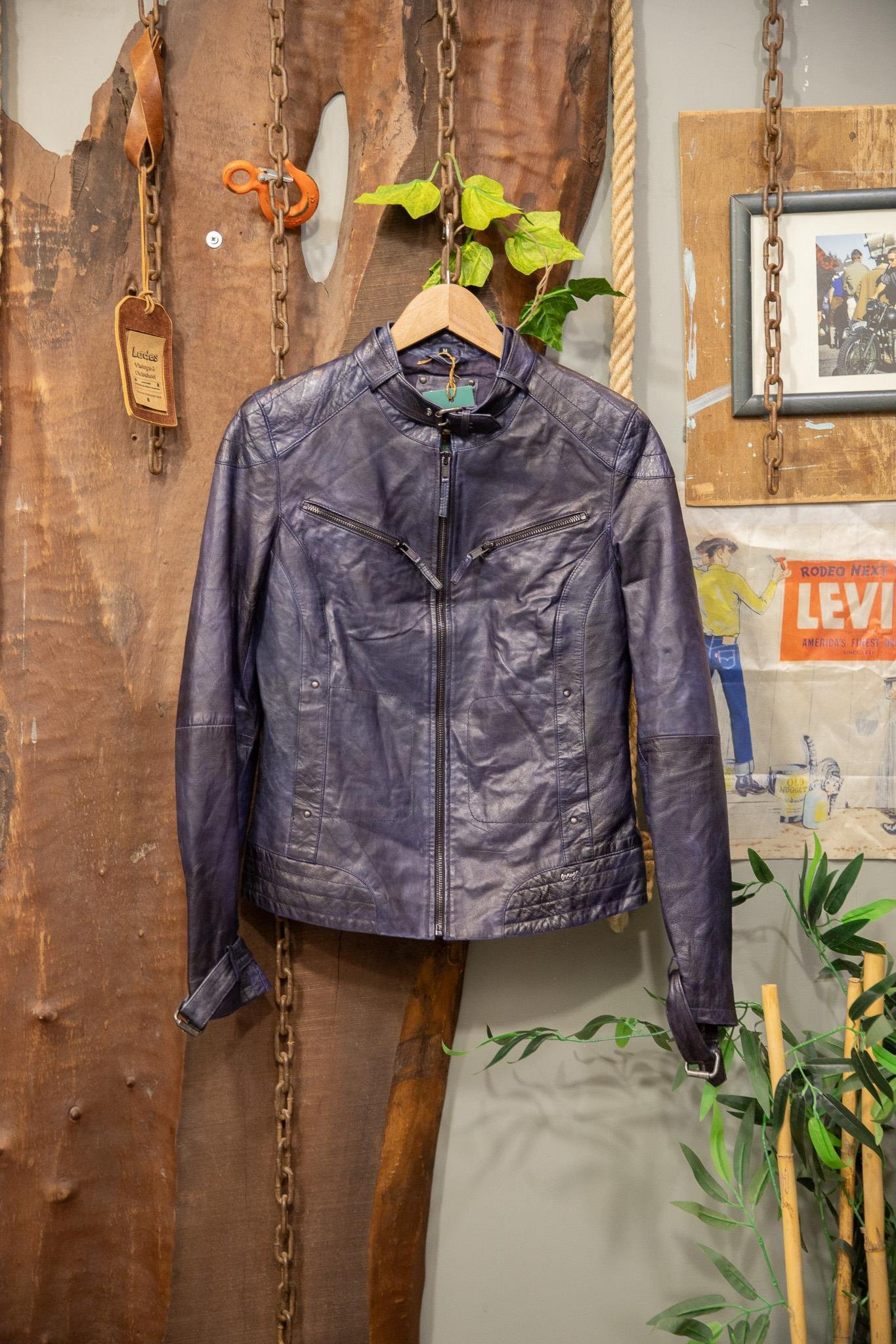 Classic Metallic Navy Biker Deri Ceket