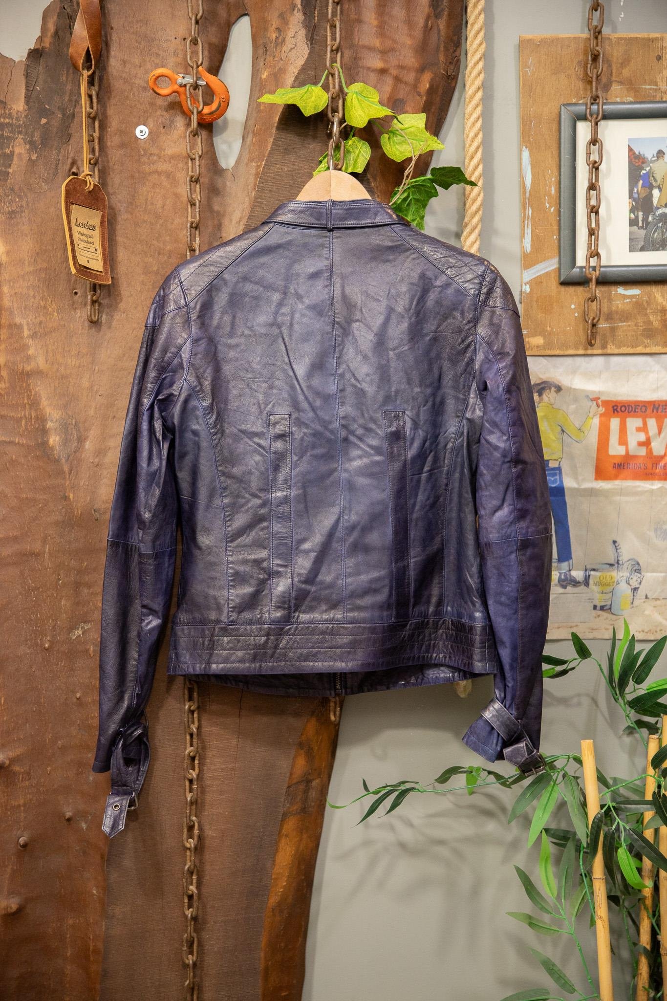 Classic Metallic Navy Biker Deri Ceket