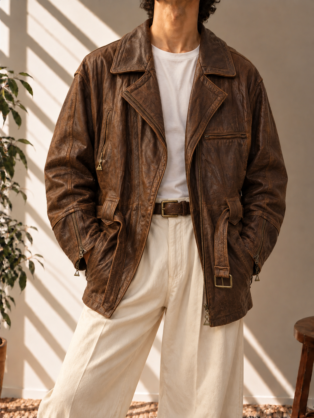 Derimod Classic Kemerli Deri Ceket
