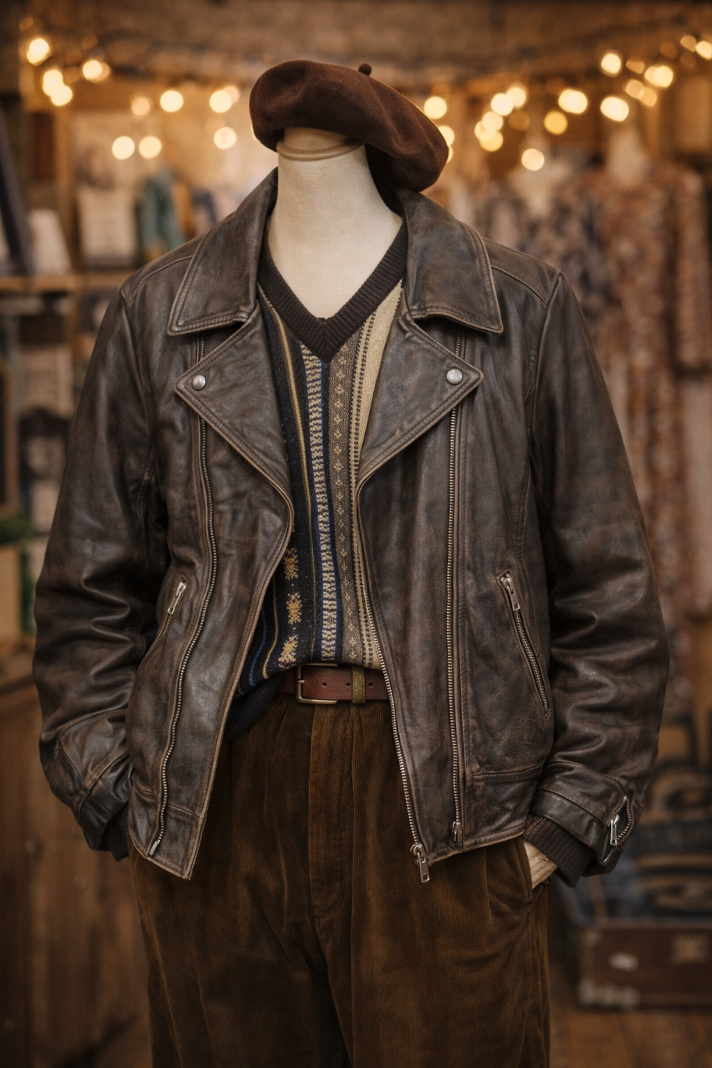 Eskitme Biker Deri Ceket