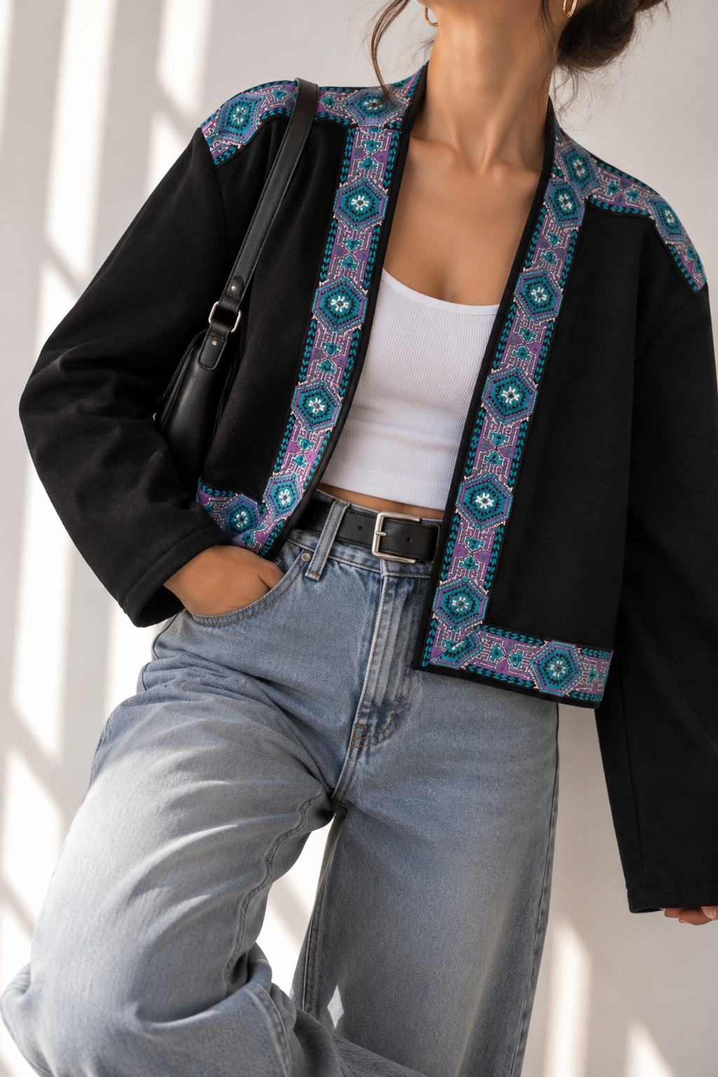 Etnik İşlemeli Boho Kimono/Ceket