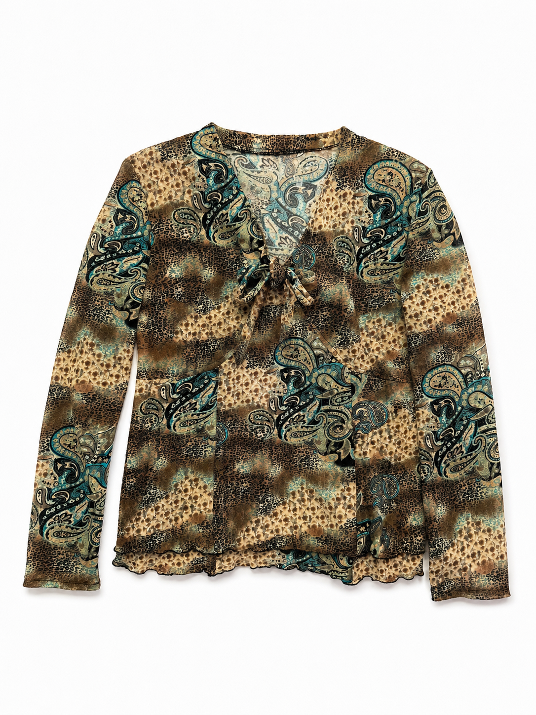 Fiyonk Bağlamalı Leopar Desenli Bluz/Üst