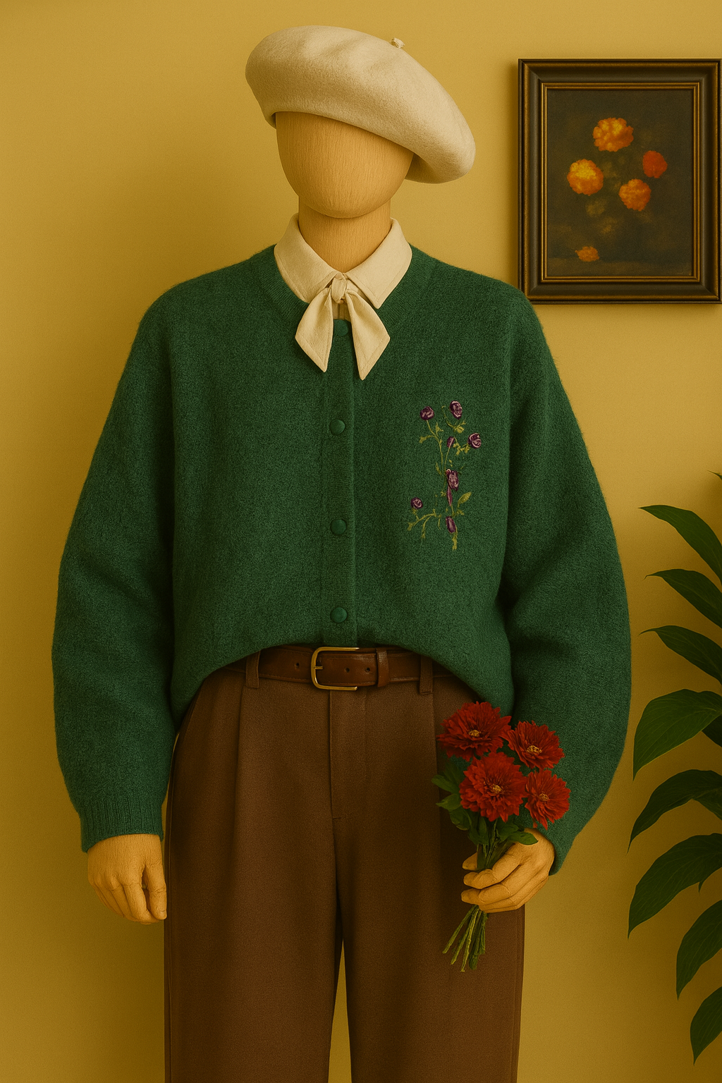 Green Floral Kadın Hırka