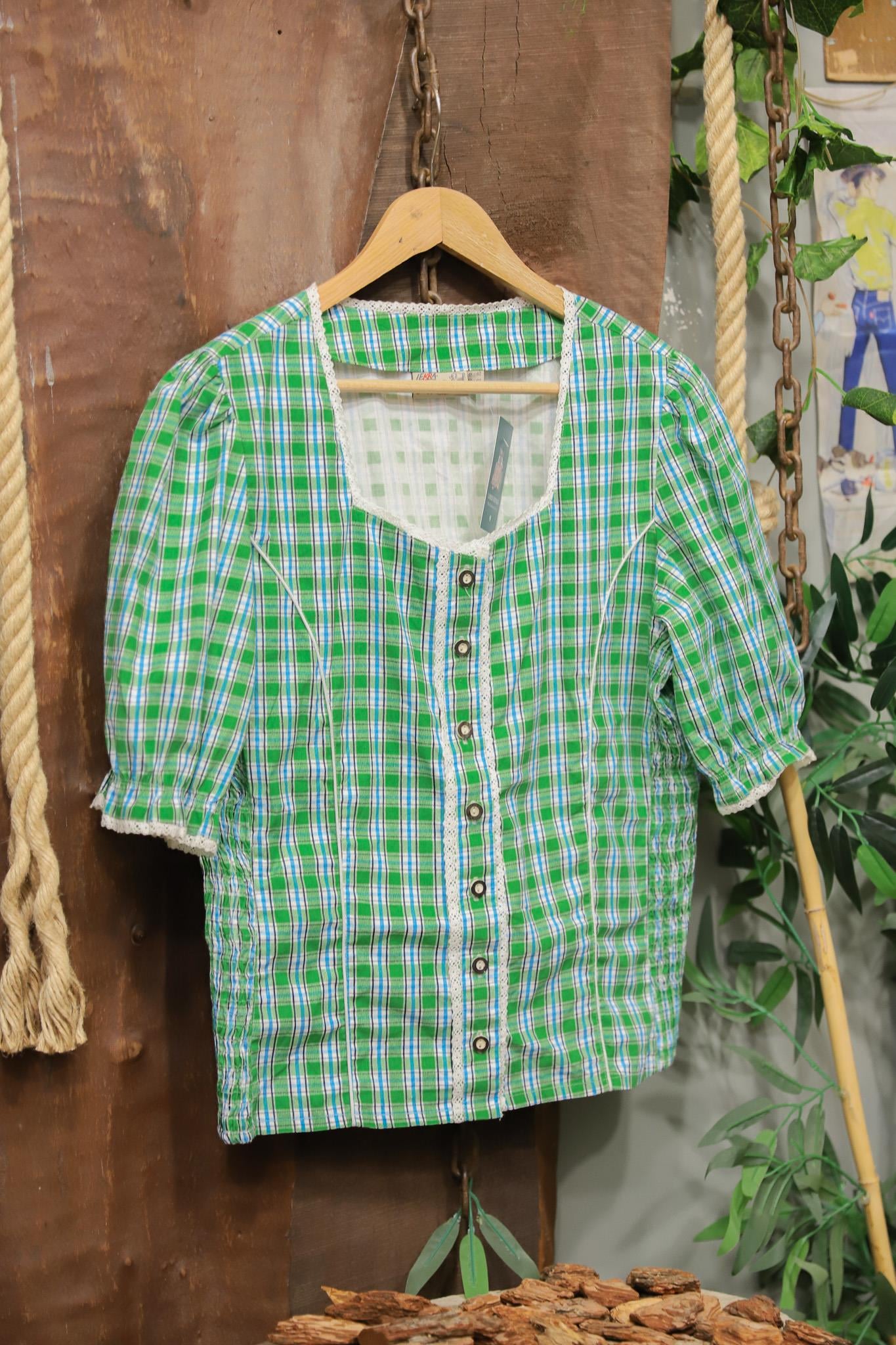 Green Kareli Dantel Detay Bluz
