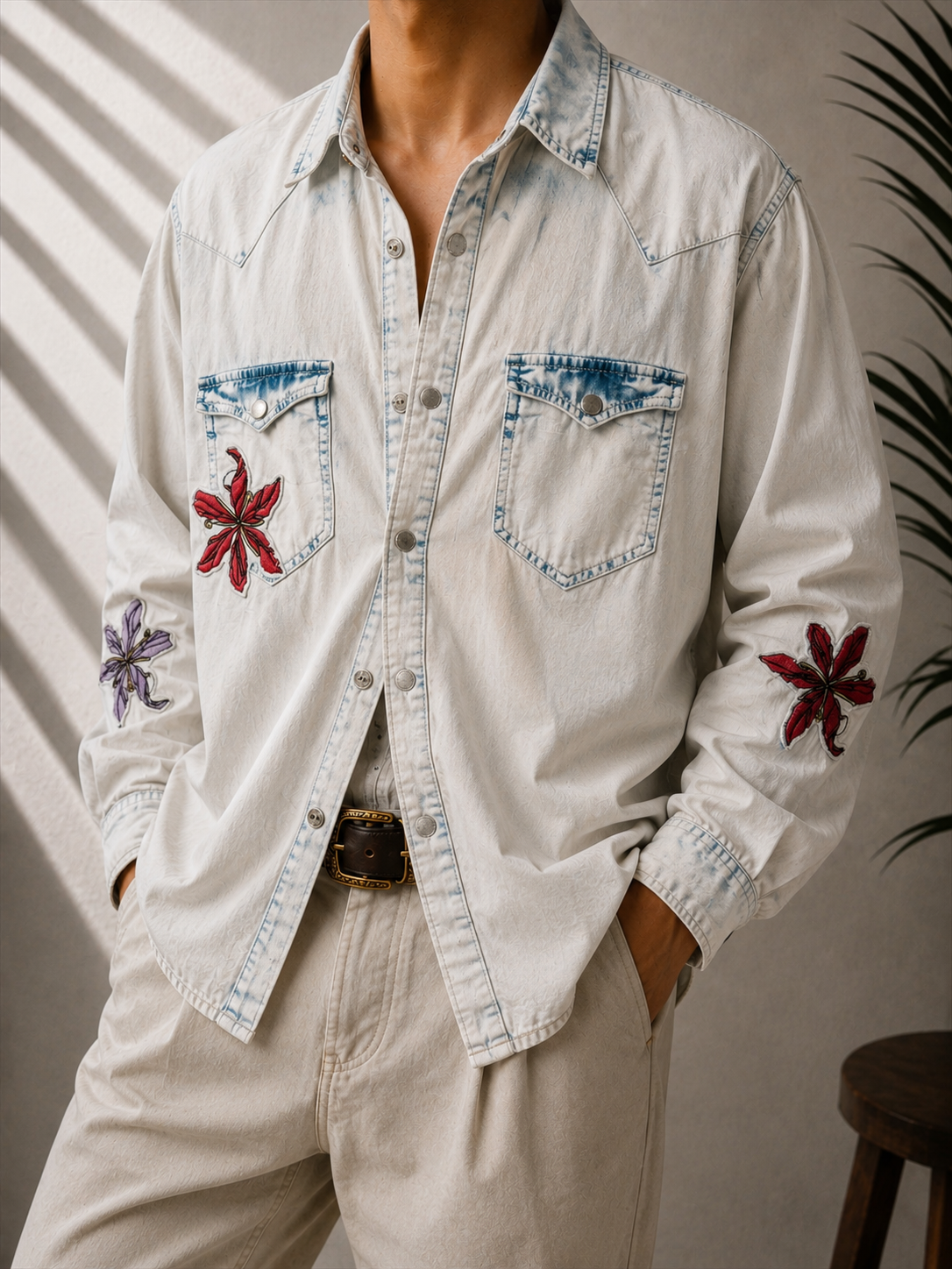 GUESS Papağan&Tropikal Patch Denim Gömlek