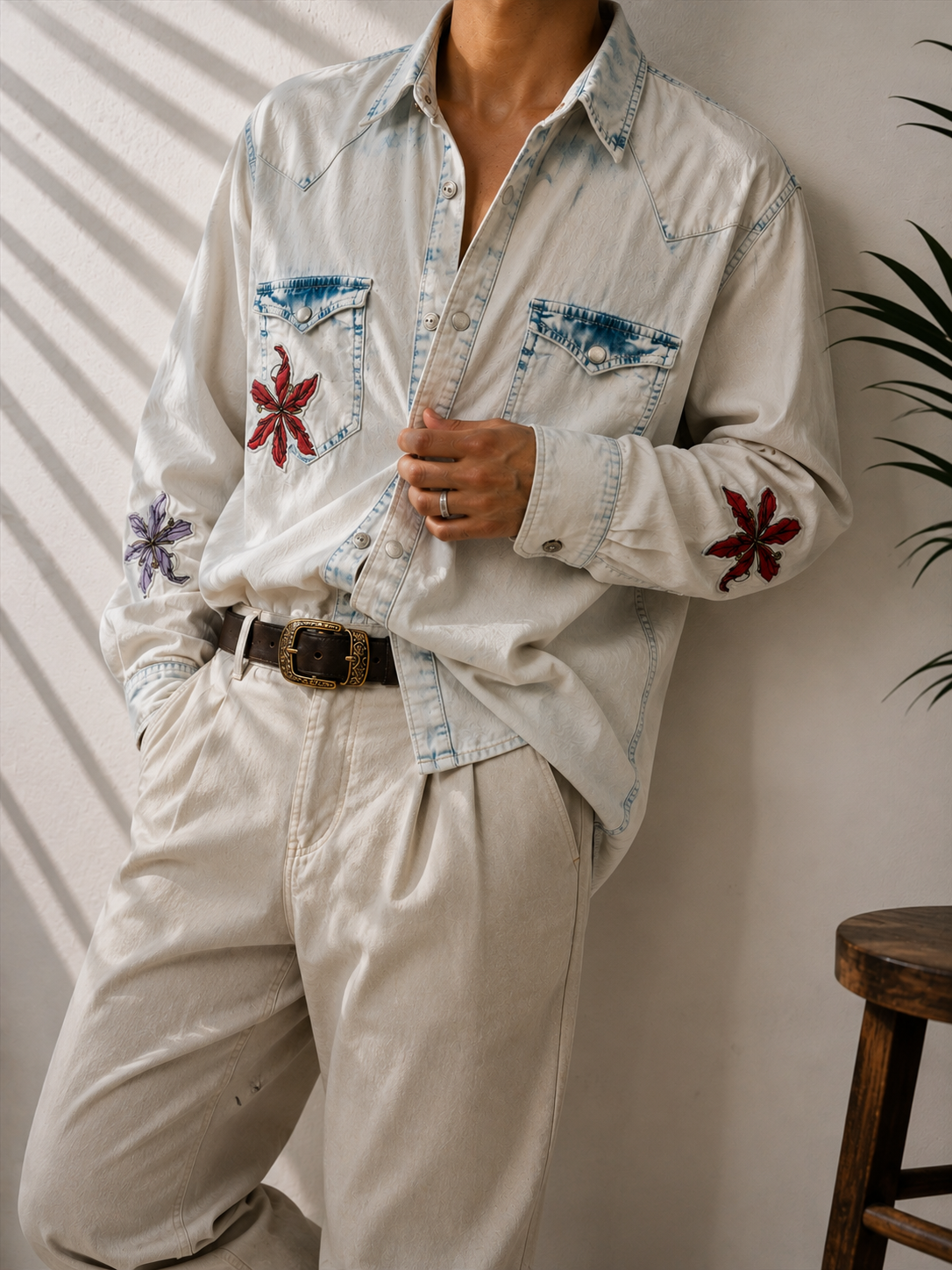 GUESS Papağan&Tropikal Patch Denim Gömlek