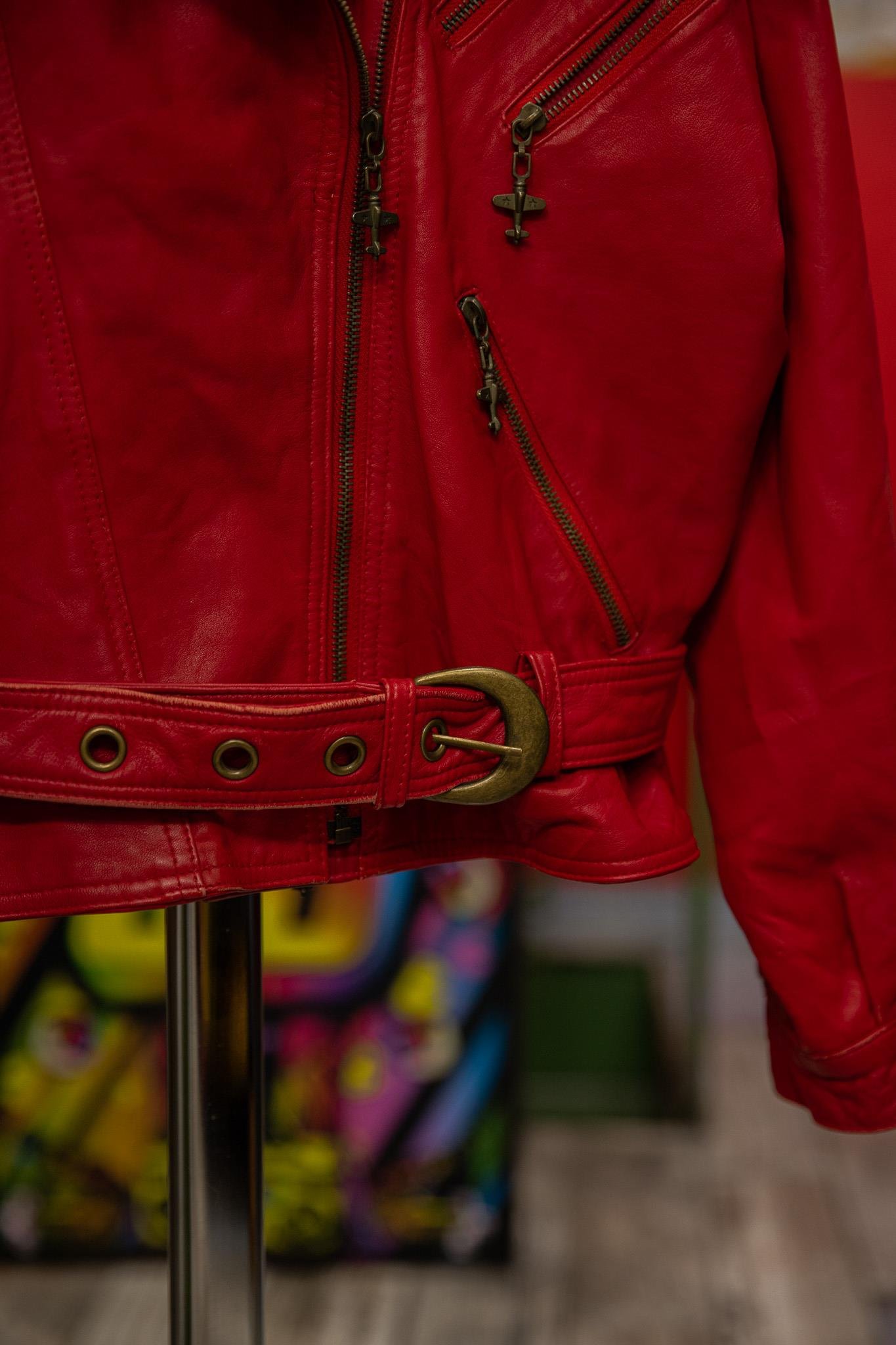 İtalian Biker Red Model Kadın Deri Ceket