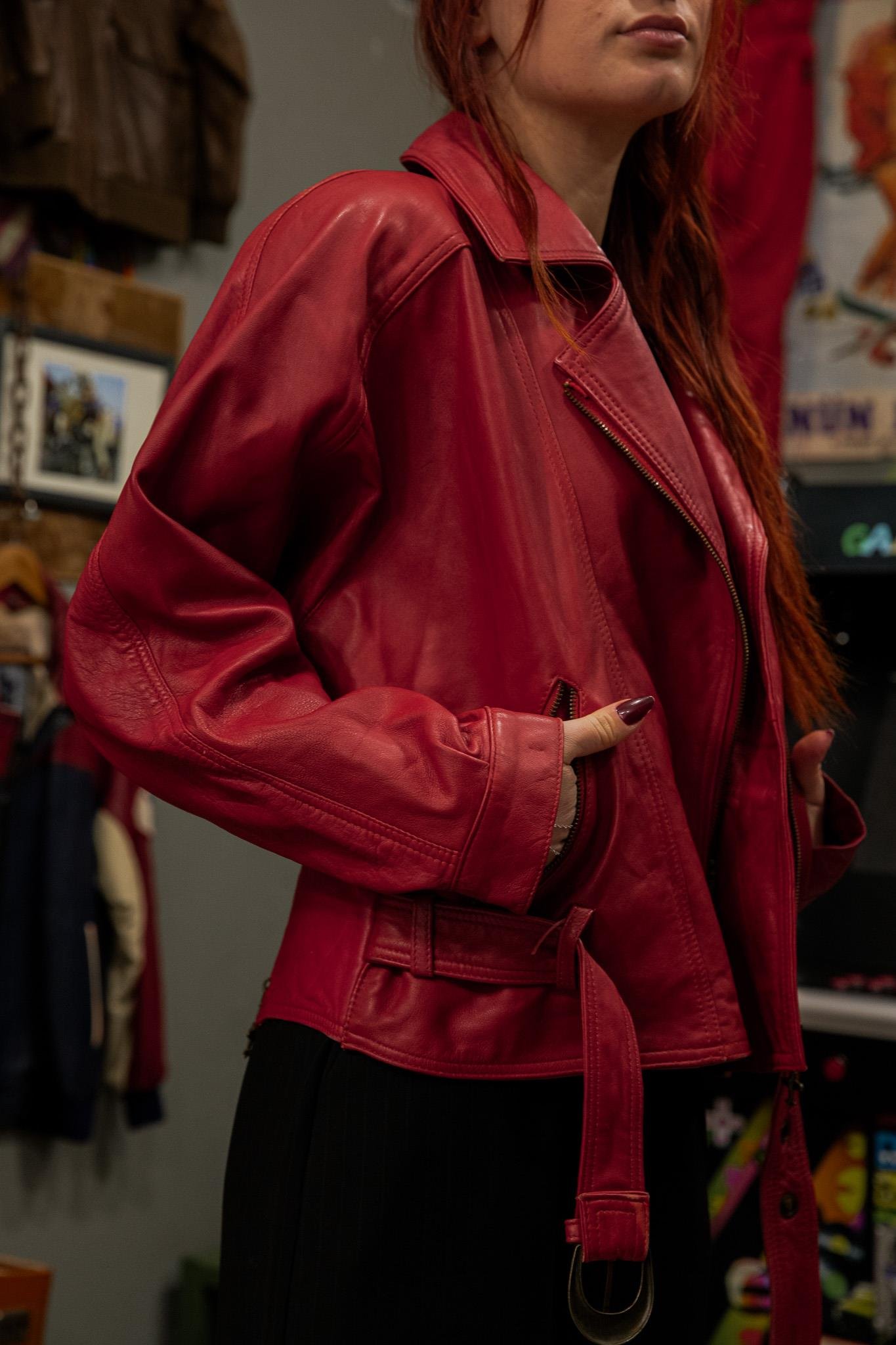 İtalian Biker Red Model Kadın Deri Ceket