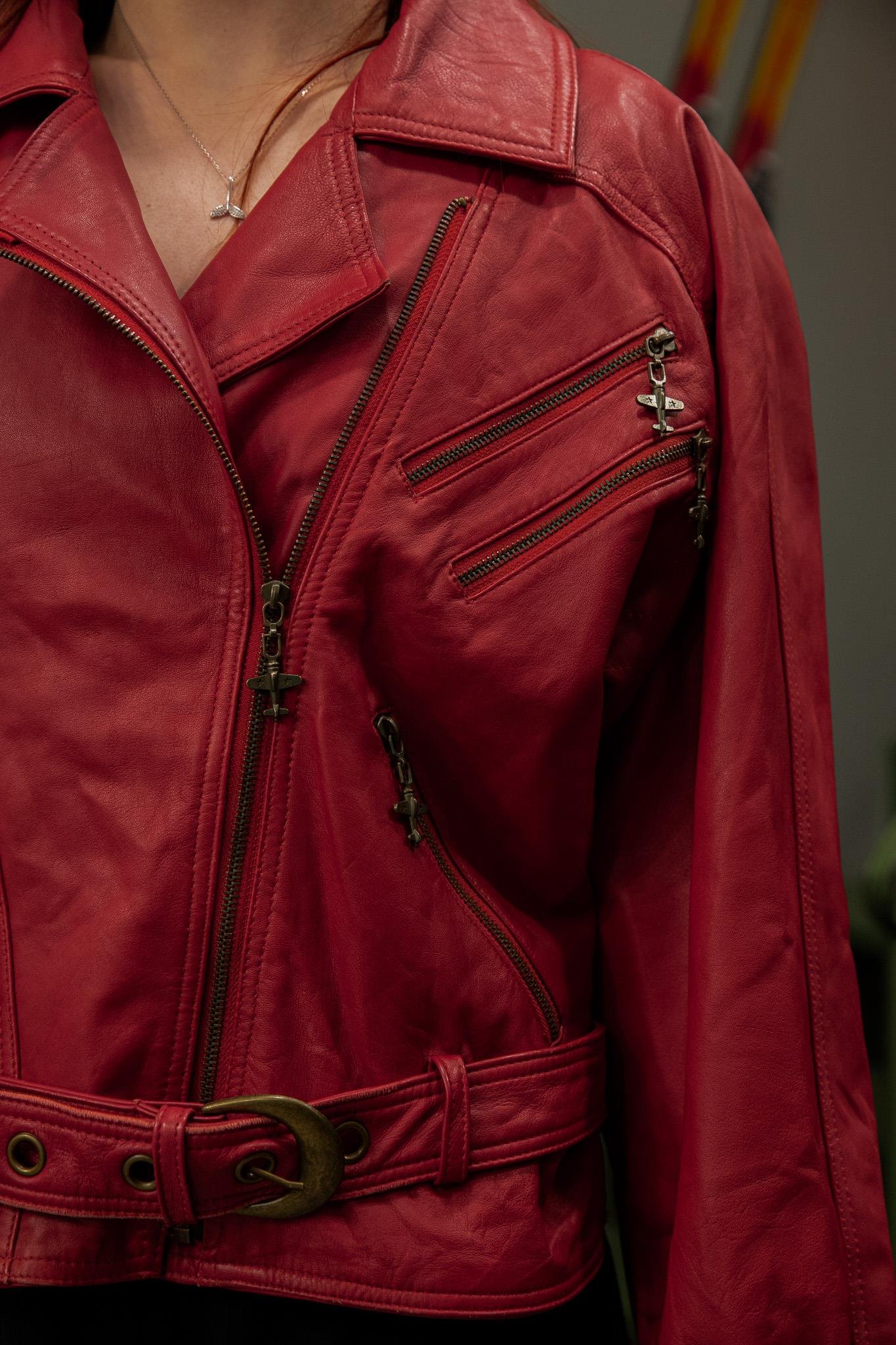 İtalian Biker Red Model Kadın Deri Ceket