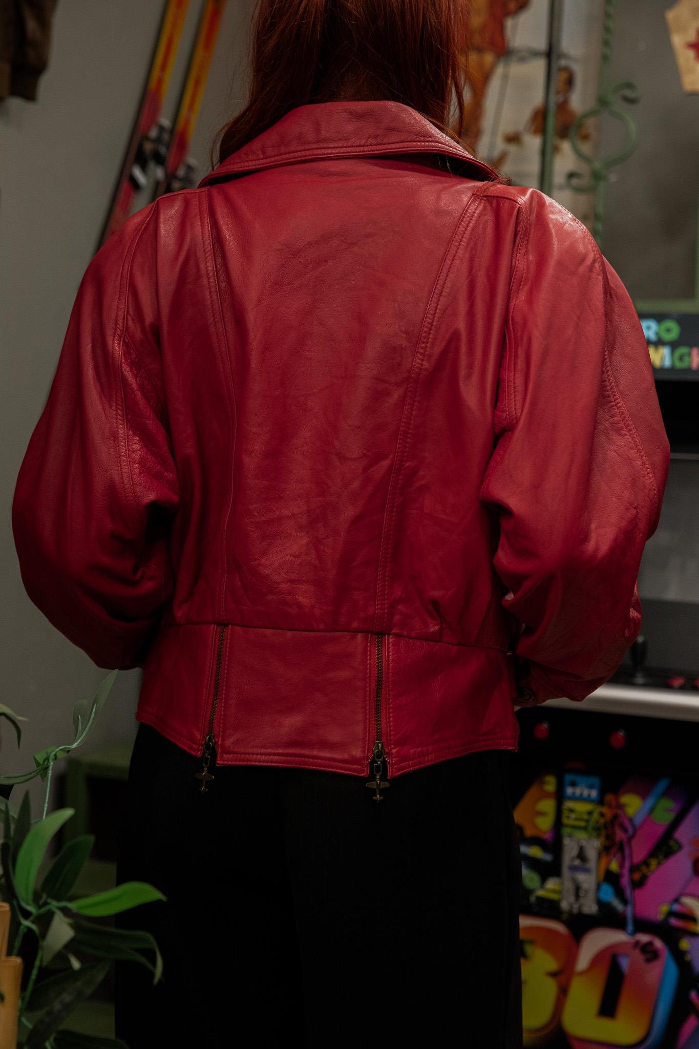 İtalian Biker Red Model Kadın Deri Ceket