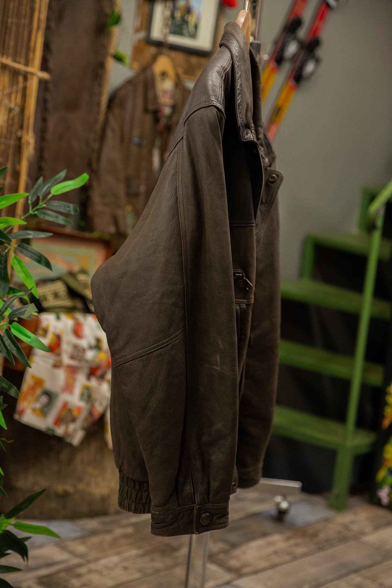 İtalian Eskitme Salaş Bomber Model Unisex Deri Ceket